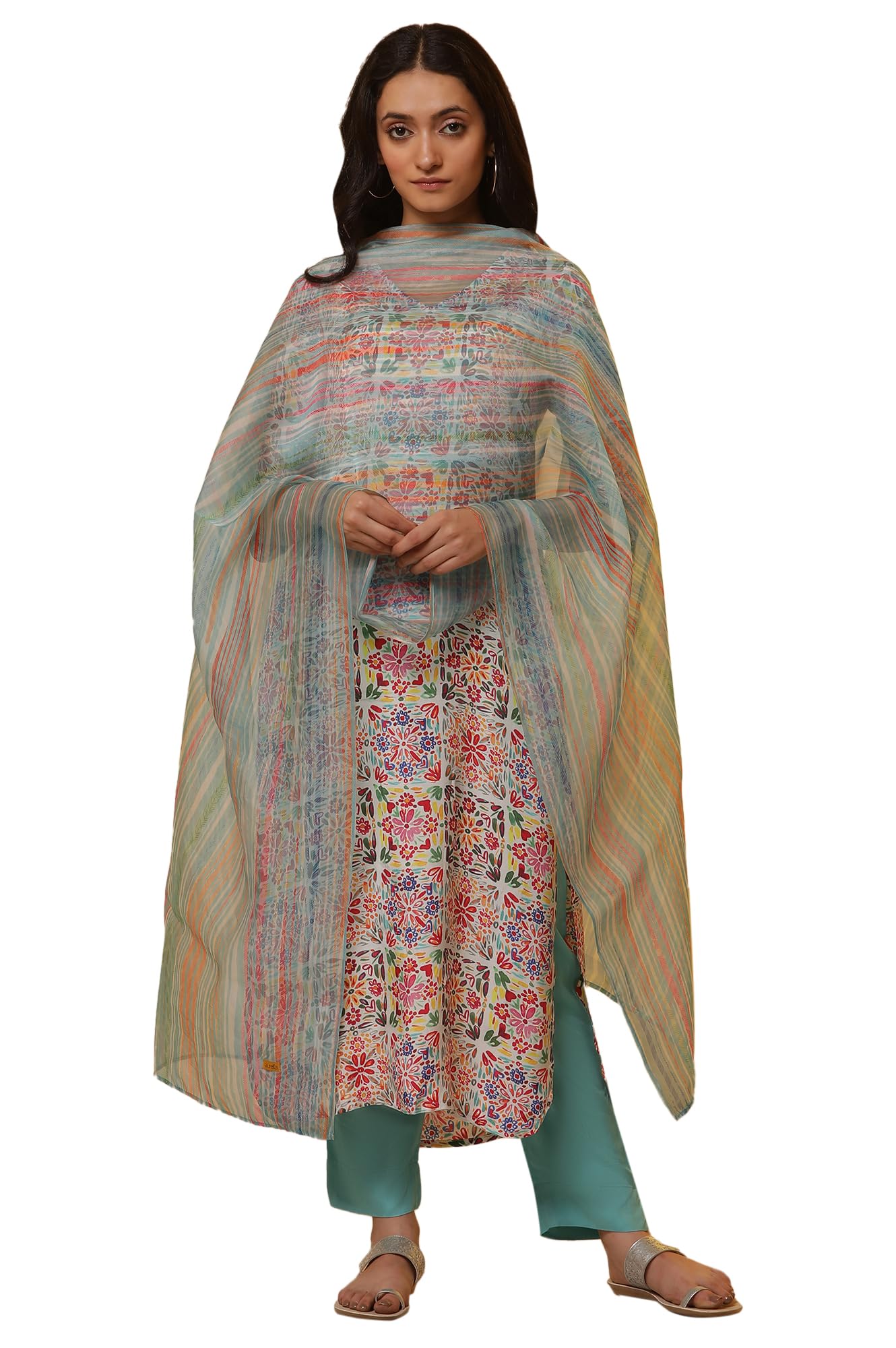Aurelia Blue Striped Organza Stole