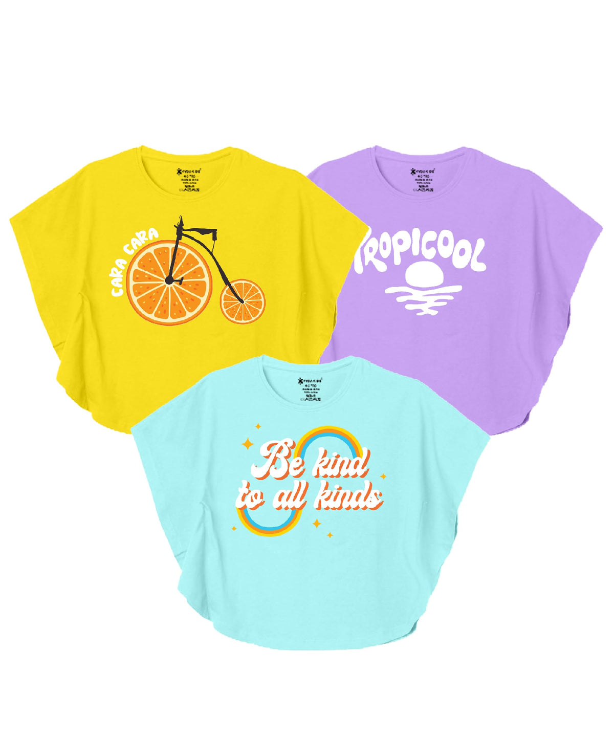 Kyda Kids 100% Cotton Printed Stylish Tshirt, Regular Fit Tops For Girls - (Pack Of 3)