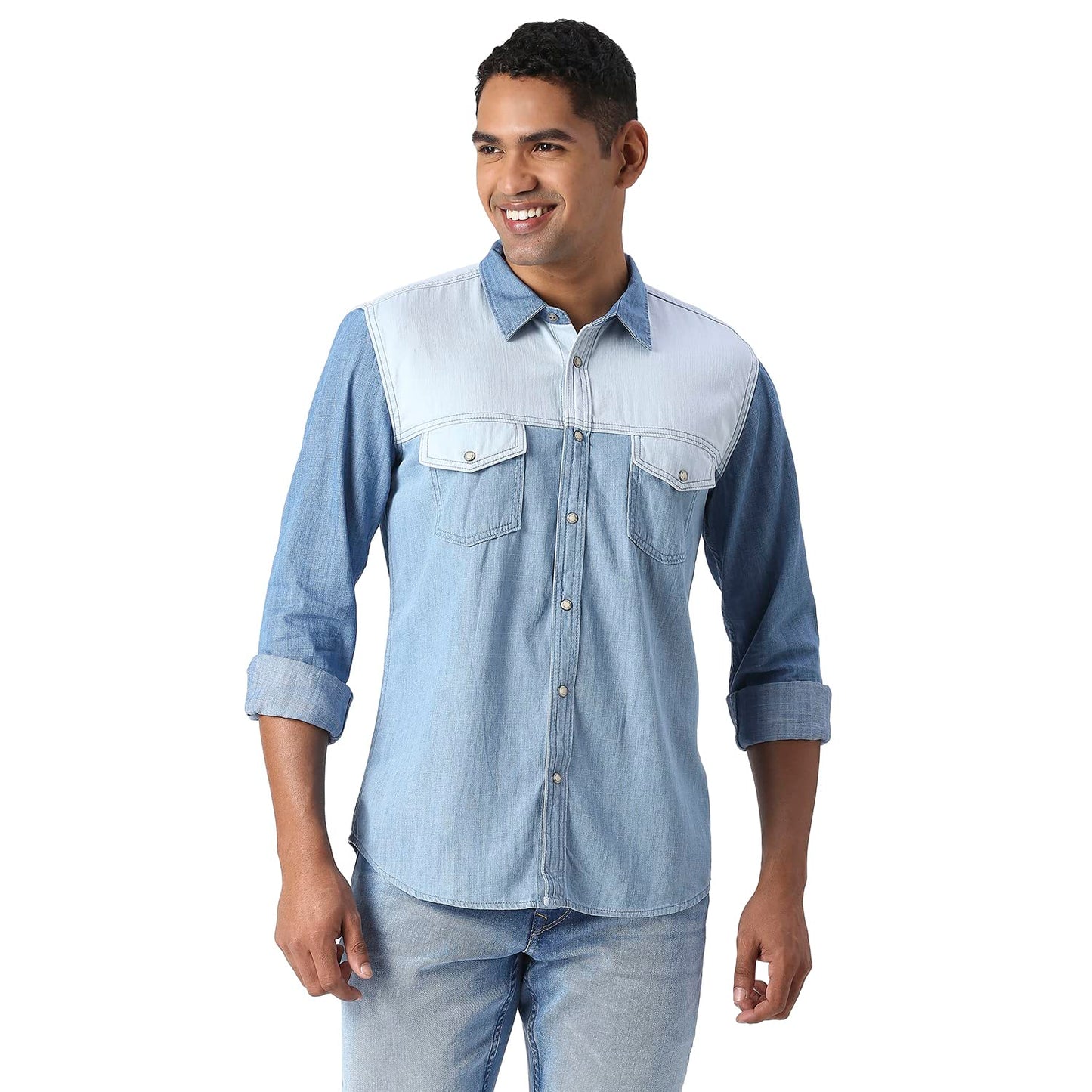 Pepe Jeans MenS Solid Regular Fit Shirt (Pm308046G22000M_Mid Wash