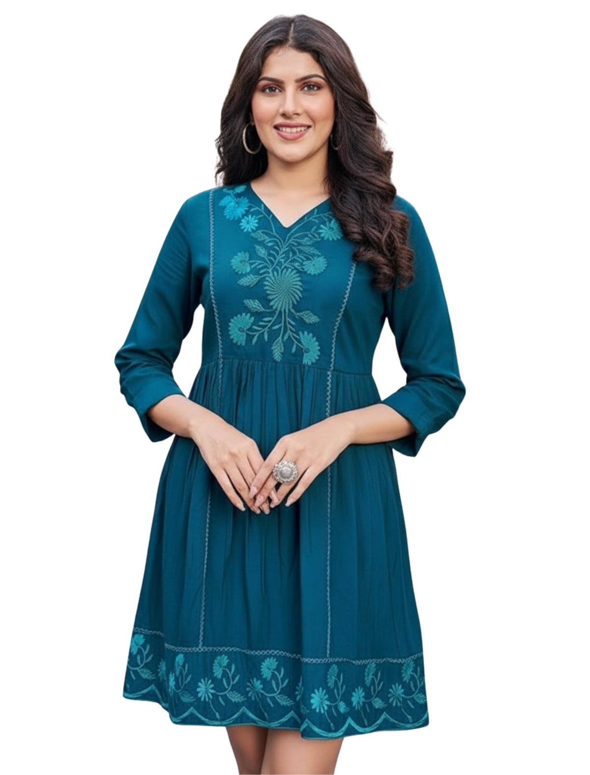 Kesudi WomenS Heavy Silk Embroidry Latest Tunic | New Roman Silk Embroidry Short Kurti | Casual Wear 3/4 Sleeve Tunic Kurti Des