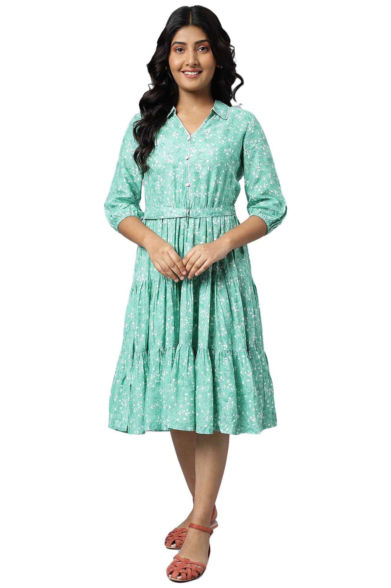 Aurelia Women Neptune Green Rayon Floral Printed A-Line Dress_22AUA13560-504556_L