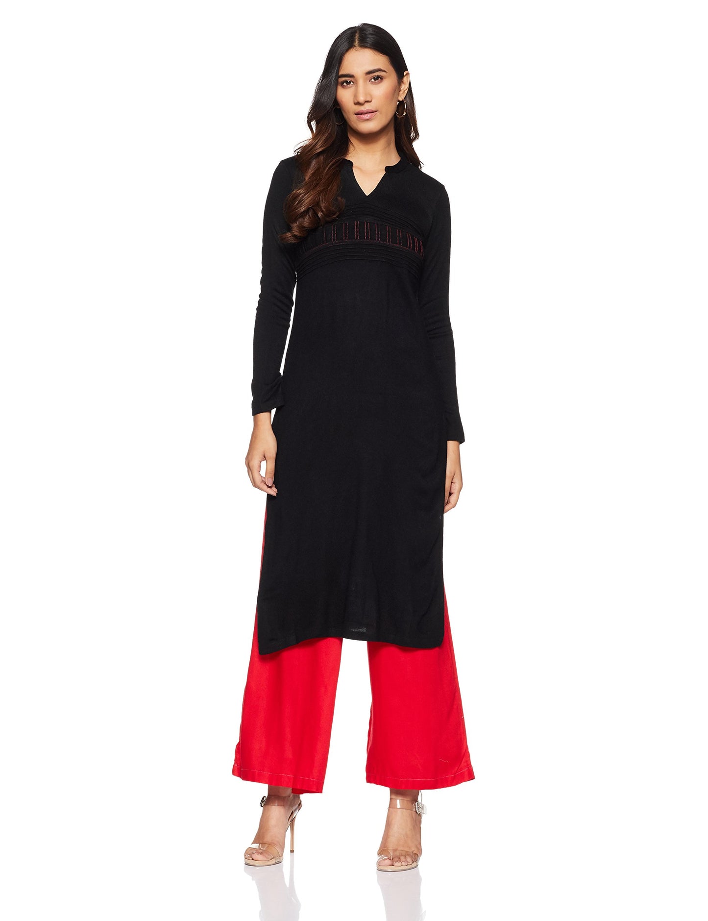 Aurelia Women'S Synthetic Plain Regular Kurta (16Auk12893-01767_Black