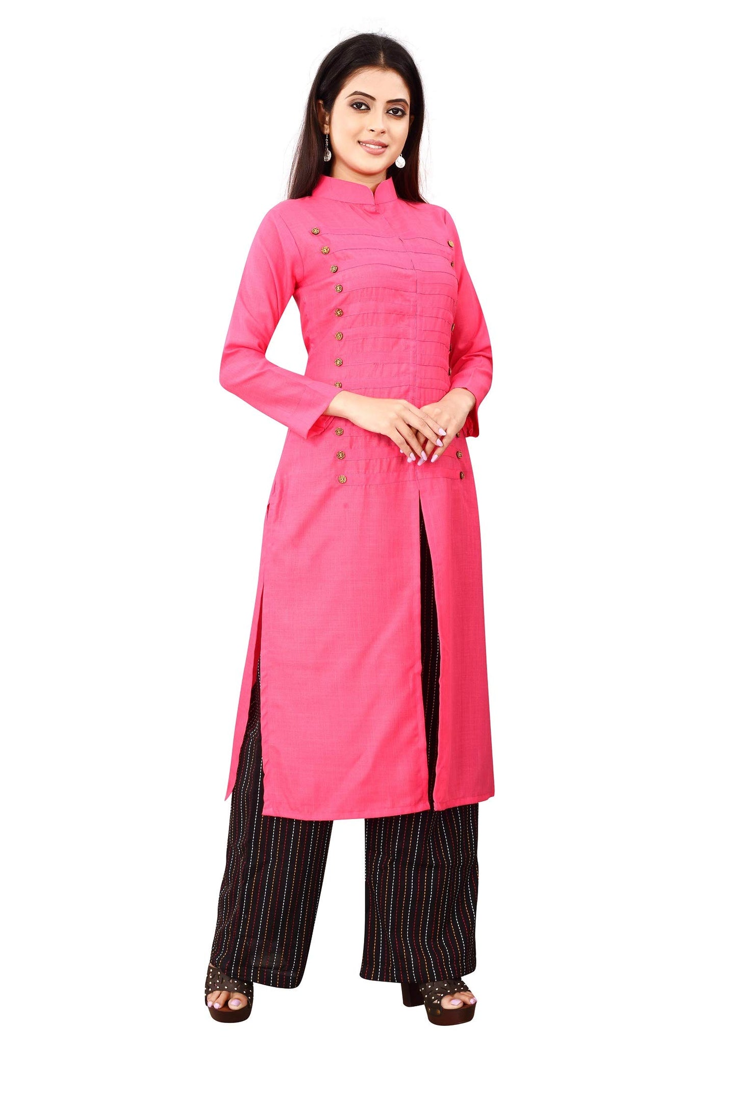 OM SAI LATEST CREATION Women's Plain A-Line Full Sleeve Kurti with Palazzo