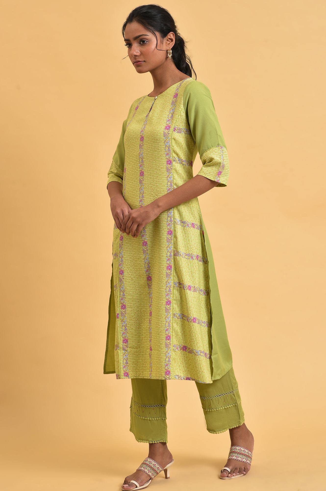 W for Woman Women Polyester Floral Printed Straight Summer Regular Kurta