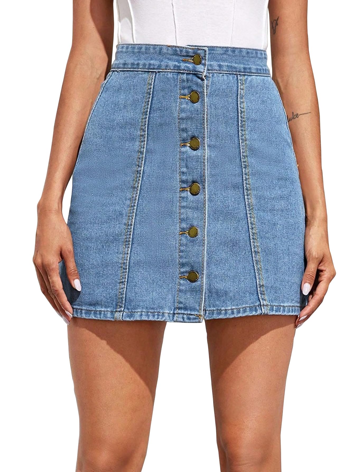 Sugathari Womens Casual Denim Light Blue Skirt High Waist, A-Line, Mini Length Without Pockets | Stylish Everyday Wear (Skirts