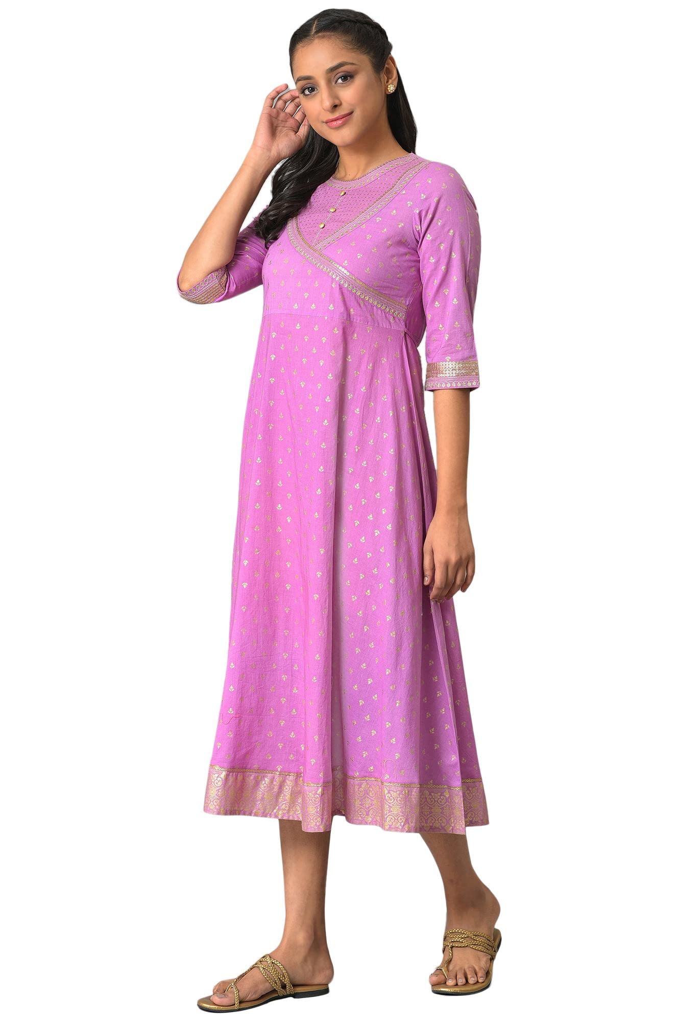 Aurelia WomenS Cotton Fit And Flare Midi Dress (23Fea13924-506870_Purple