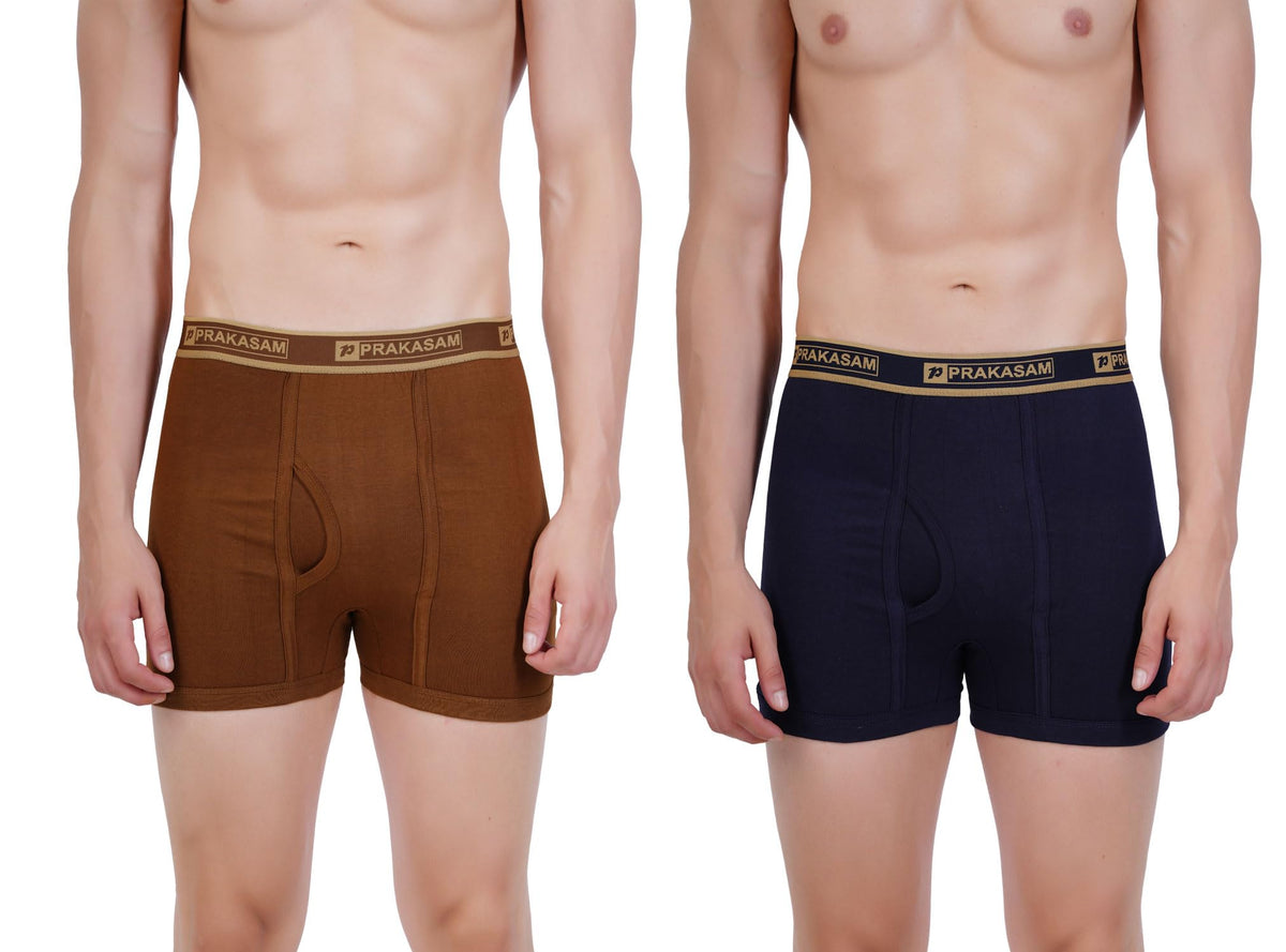 PRAKASAM COTTON -Marlow Mens 100% Pure Combed Cotton Outer Elastic Plain Trunks (Pack of 2) Gold, Navy