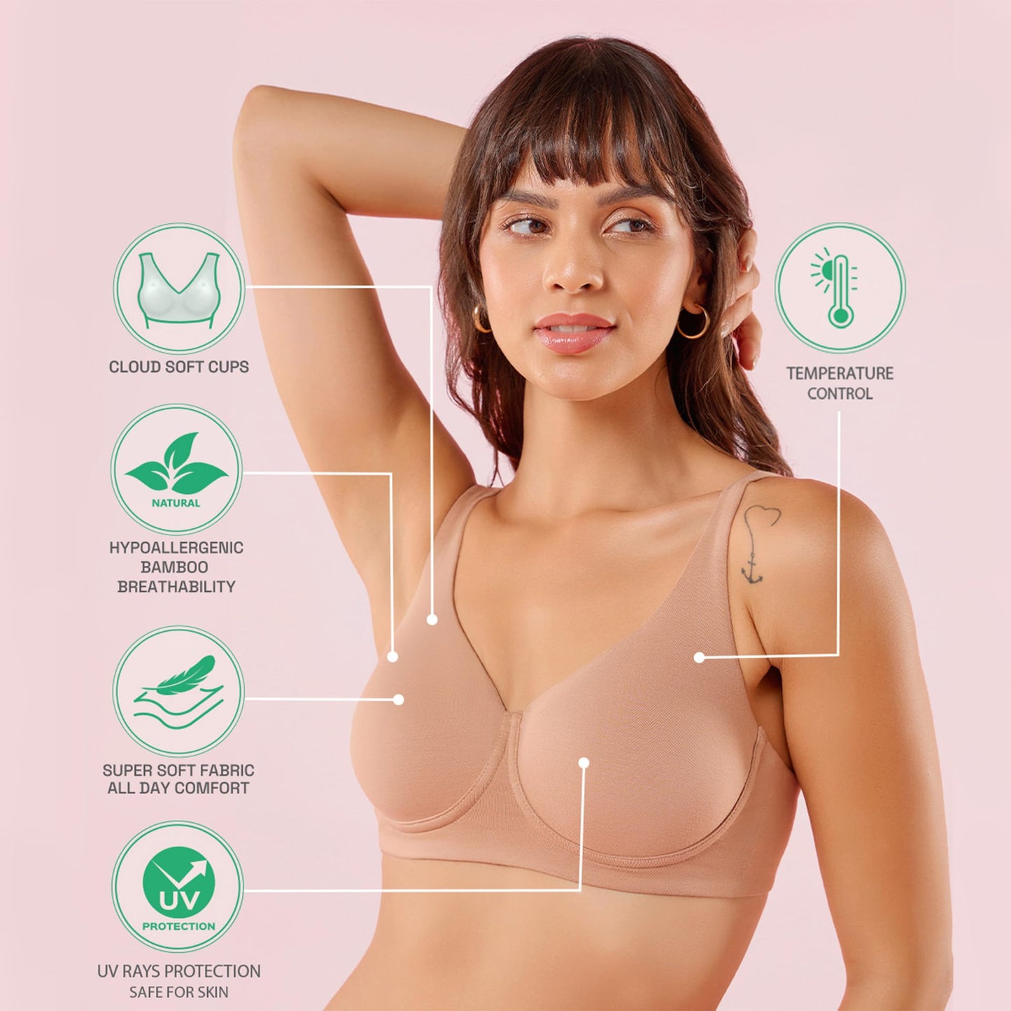Enamor Womens Cotton Wire Free Casual T-Shirt Bra (IO05_Honey Beige
