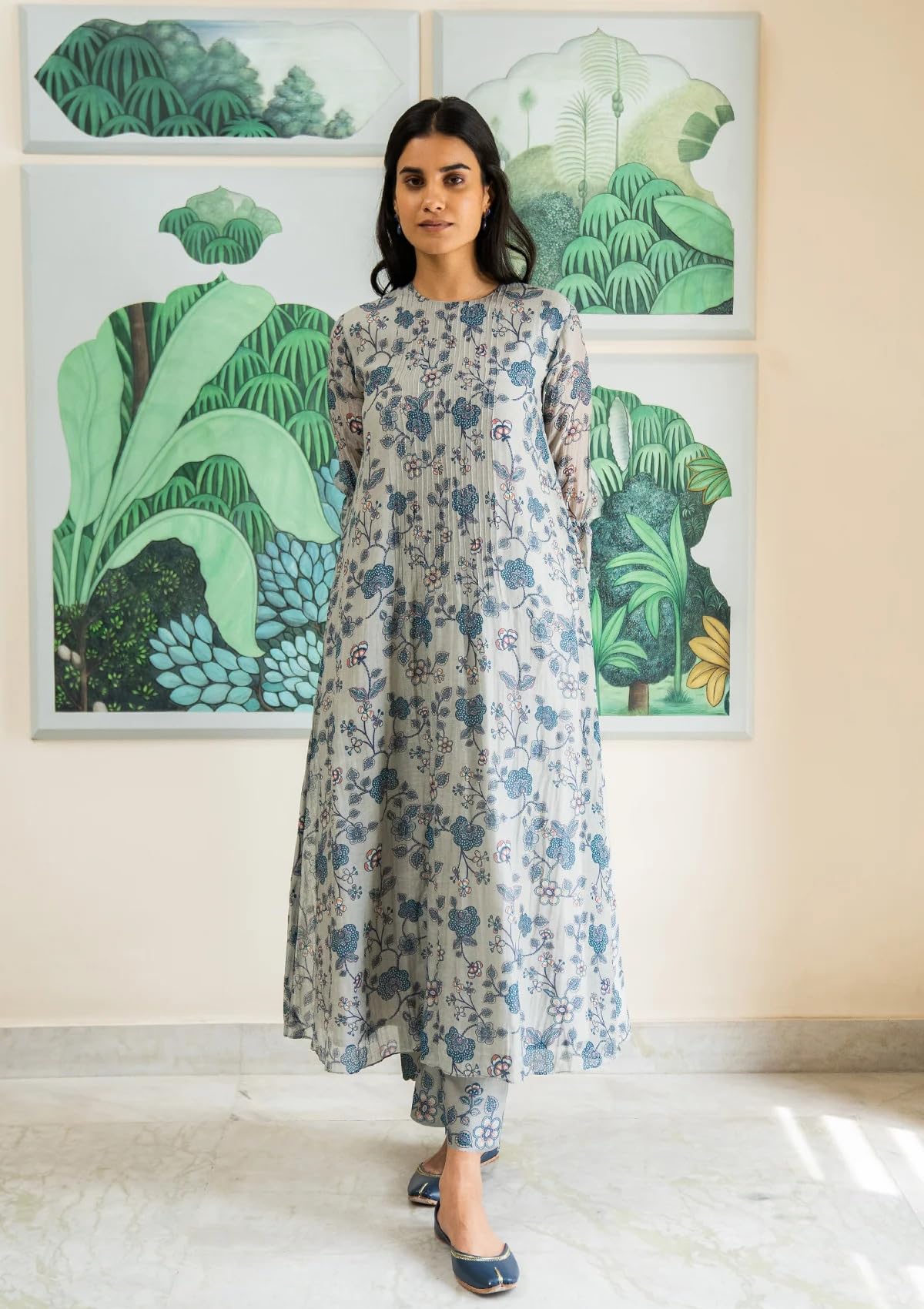 GoSriKi Women's Rayon Viscose Printed Anarkali Kurta with Pant