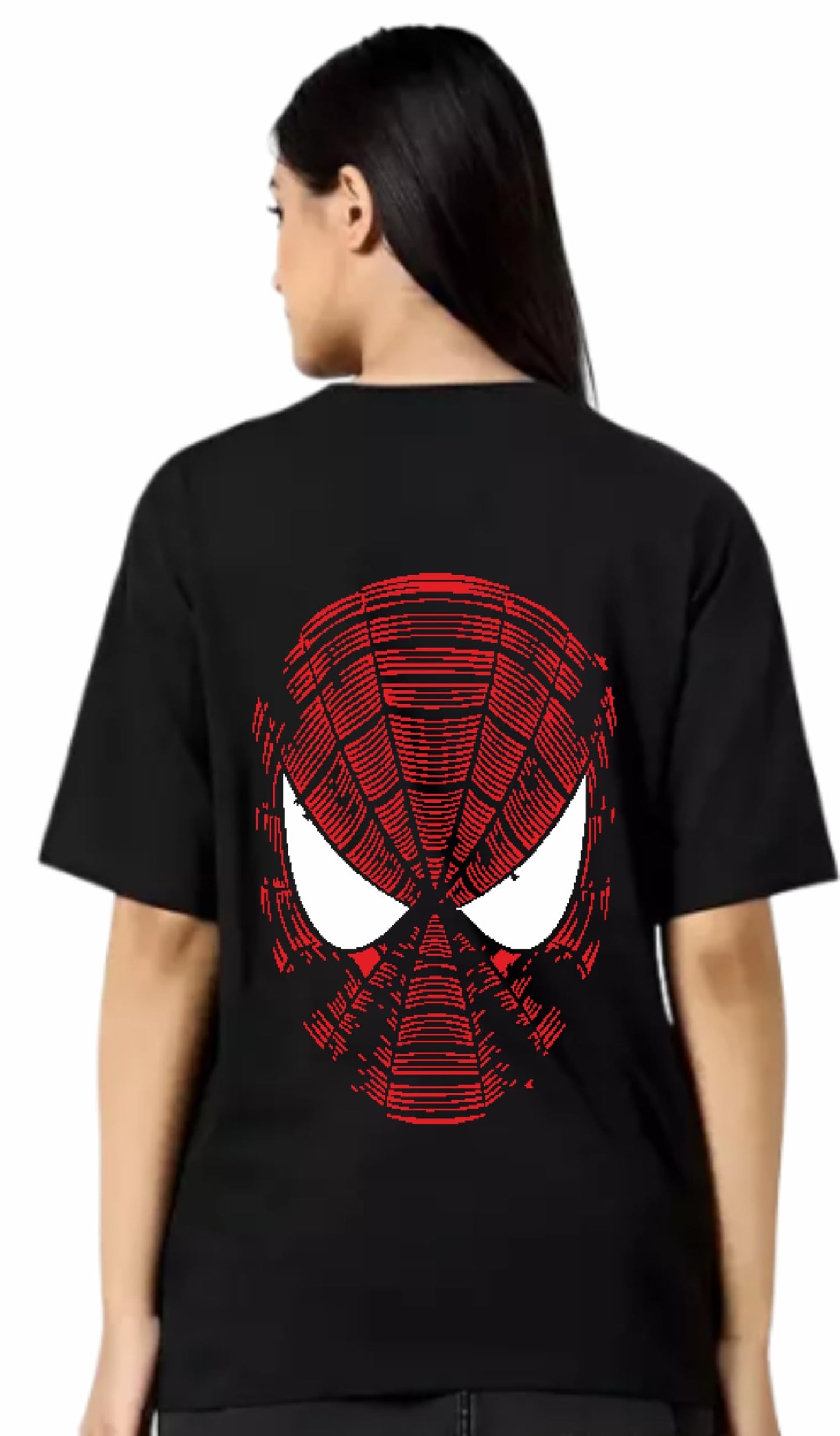 Uniplanet Store Oversize Spiderman Round Neck Anime Printed Black Cotton Tshirt For Women
