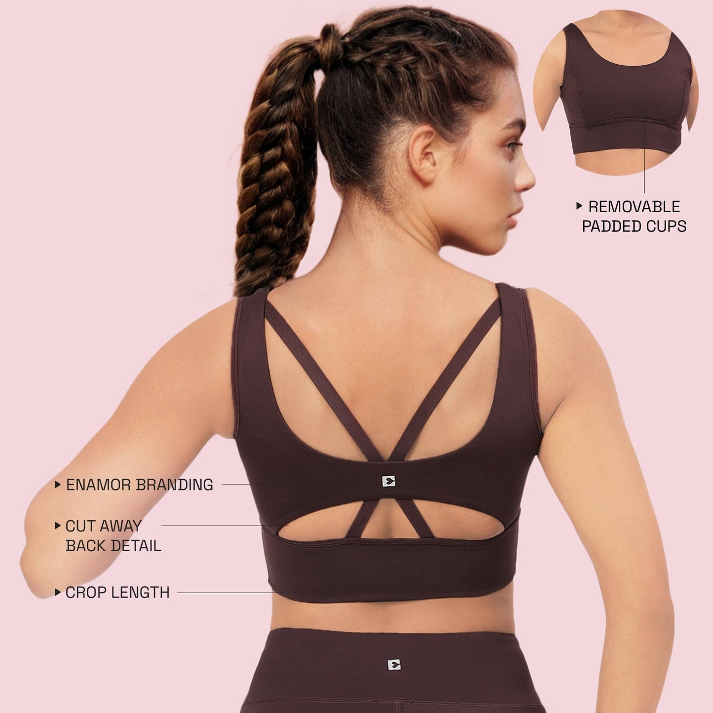 Enamor Womens Polyester Wire Free Casual Padded Sports Bra (A206_Choco Fudge