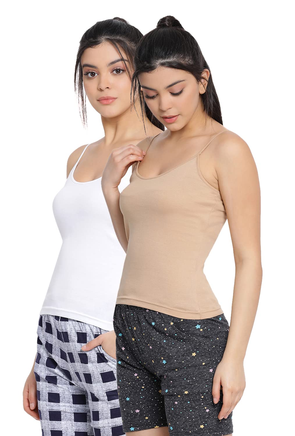Lyra Women Pack Of 2 Camisoles White, Beige
