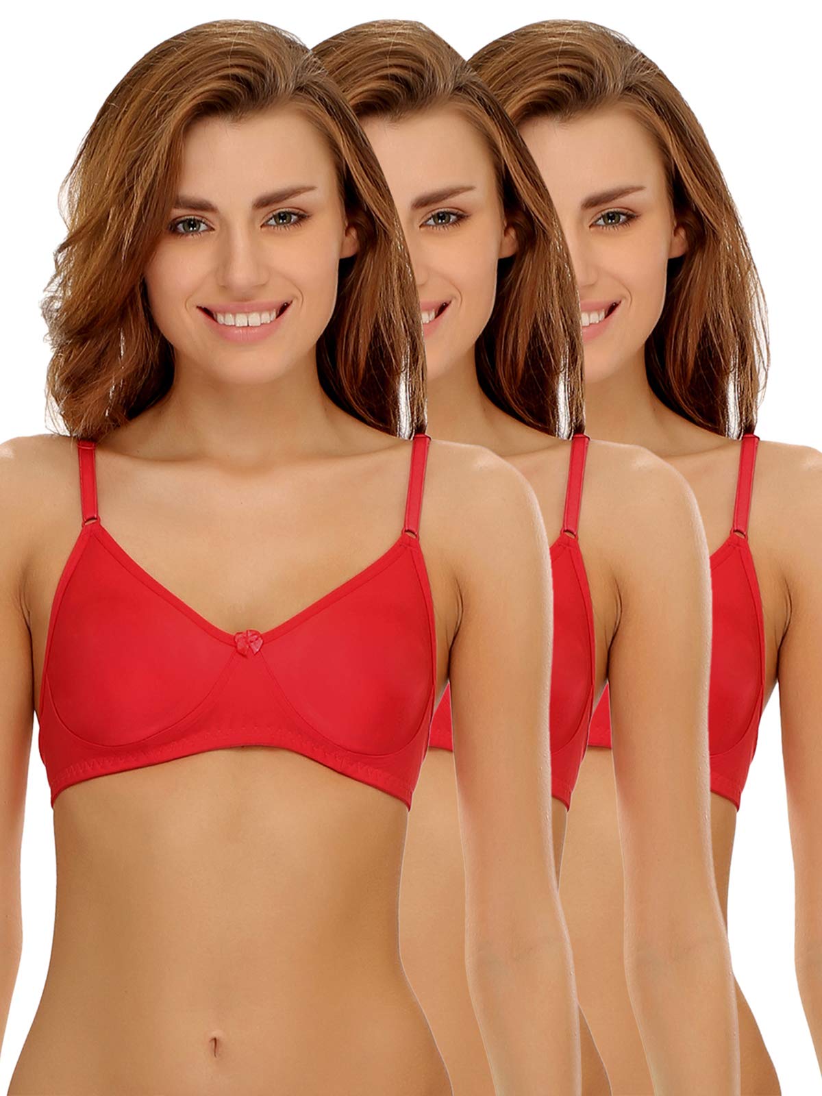 Clovia Womens Pack of 3 Cotton Rich Non-Padded Wirefree T-Shirt Bra in Multicolor (COMBRC021_Multi-Coloured_34B)
