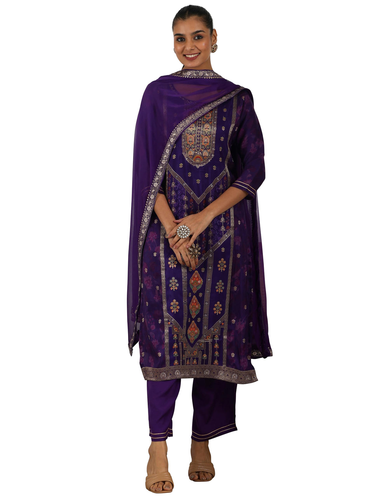 Libas WomenS Silk Blend Kurta Set (48656_Purple