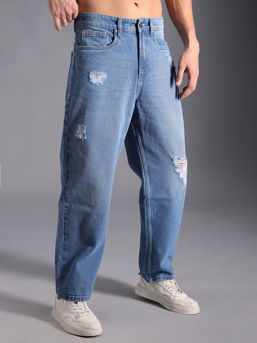 High Star Men Straight Fit Clean Look Light Fade Cotton Jeans