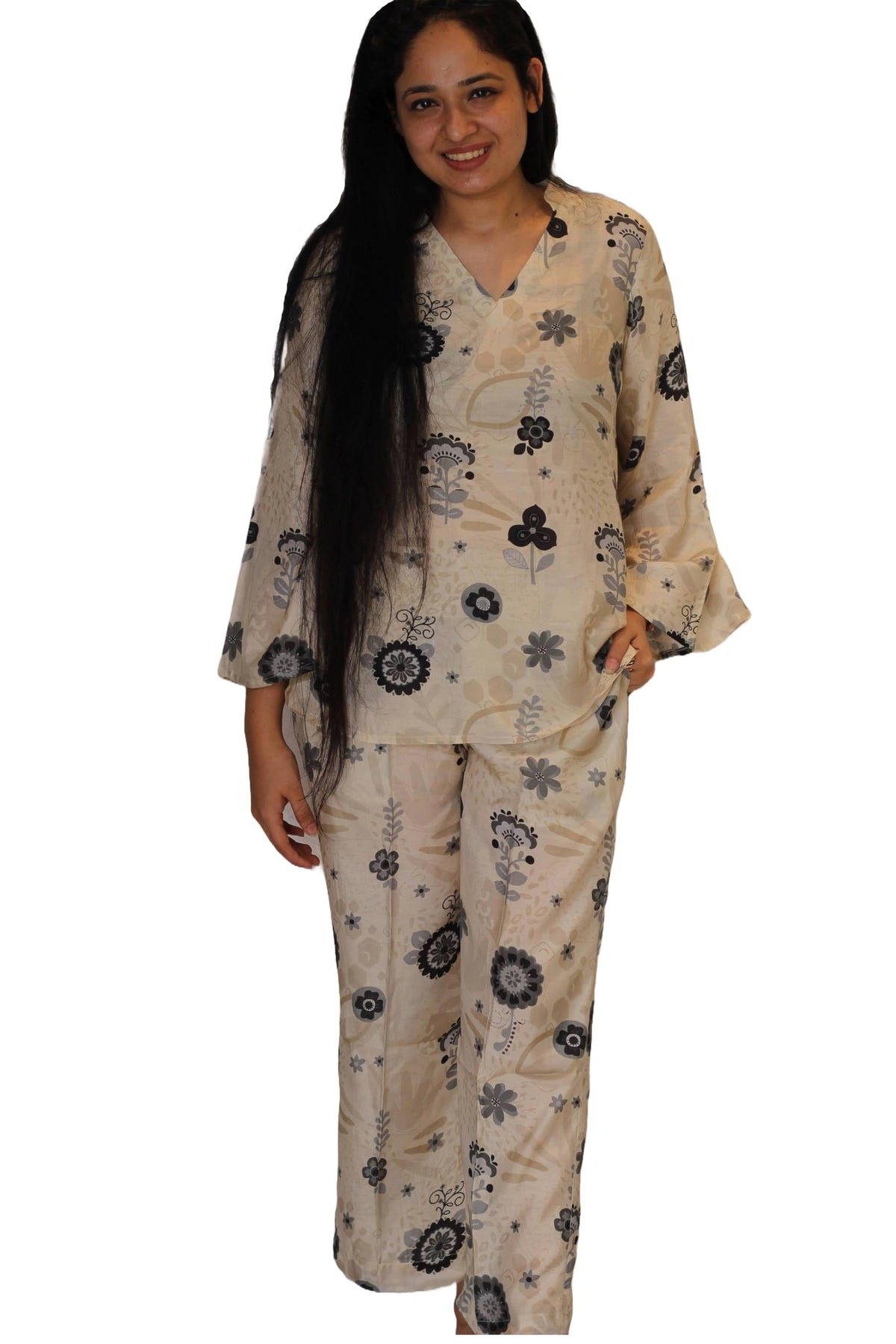 ANNI DESIGNER Women s Printed Cotton Blend Set, cream, XL