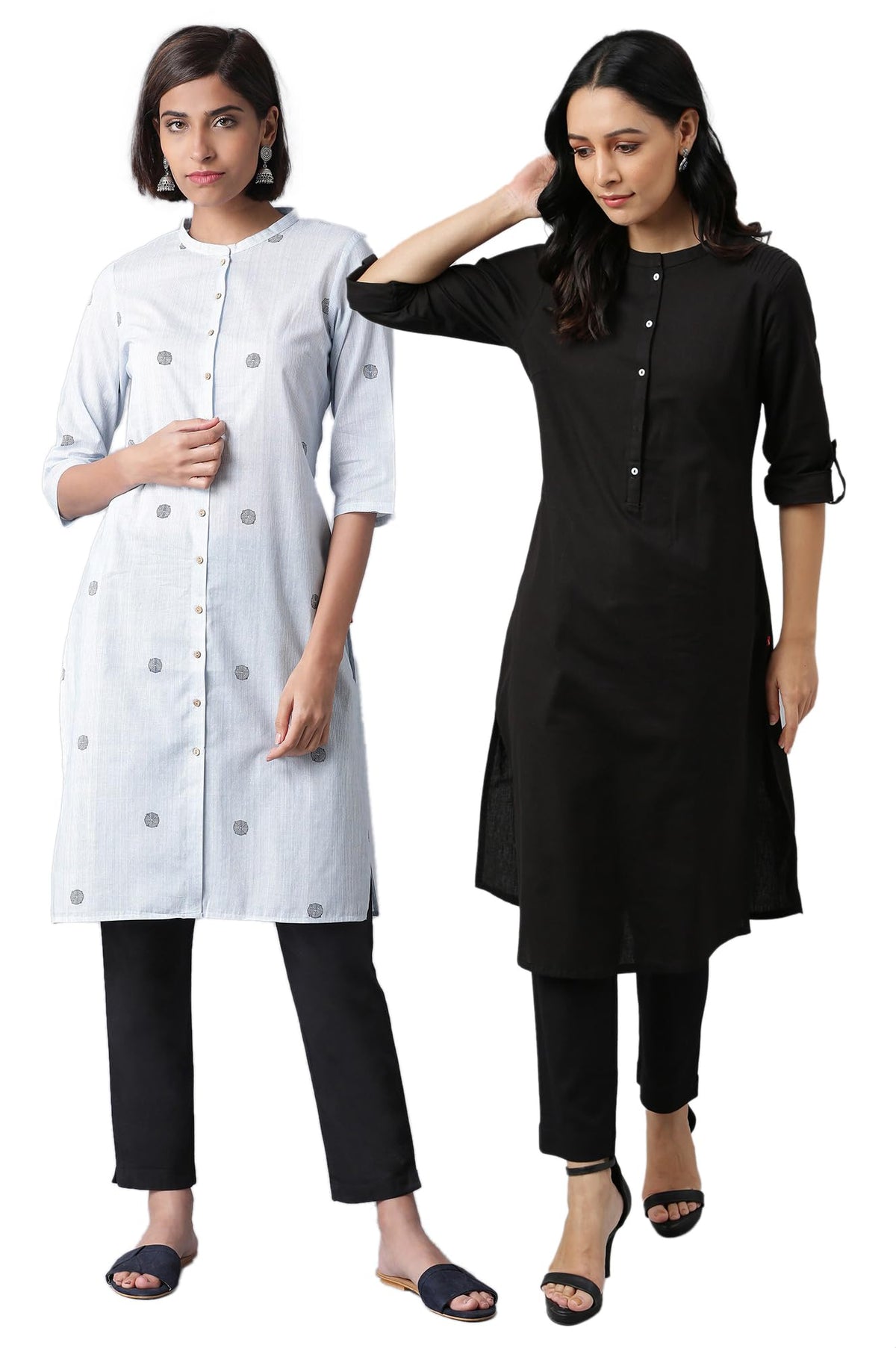 W For Woman Cotton Kurtas Combo | Straight Cotton Kurtas For Women Combo Pack Of 2 Light Blue