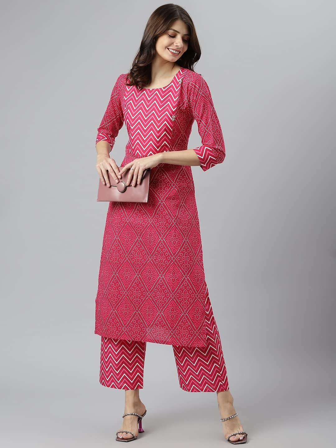 GoSriKi Women's Cotton Blend Printed Straight Kurta with Palazzo (Pimpli-GO)