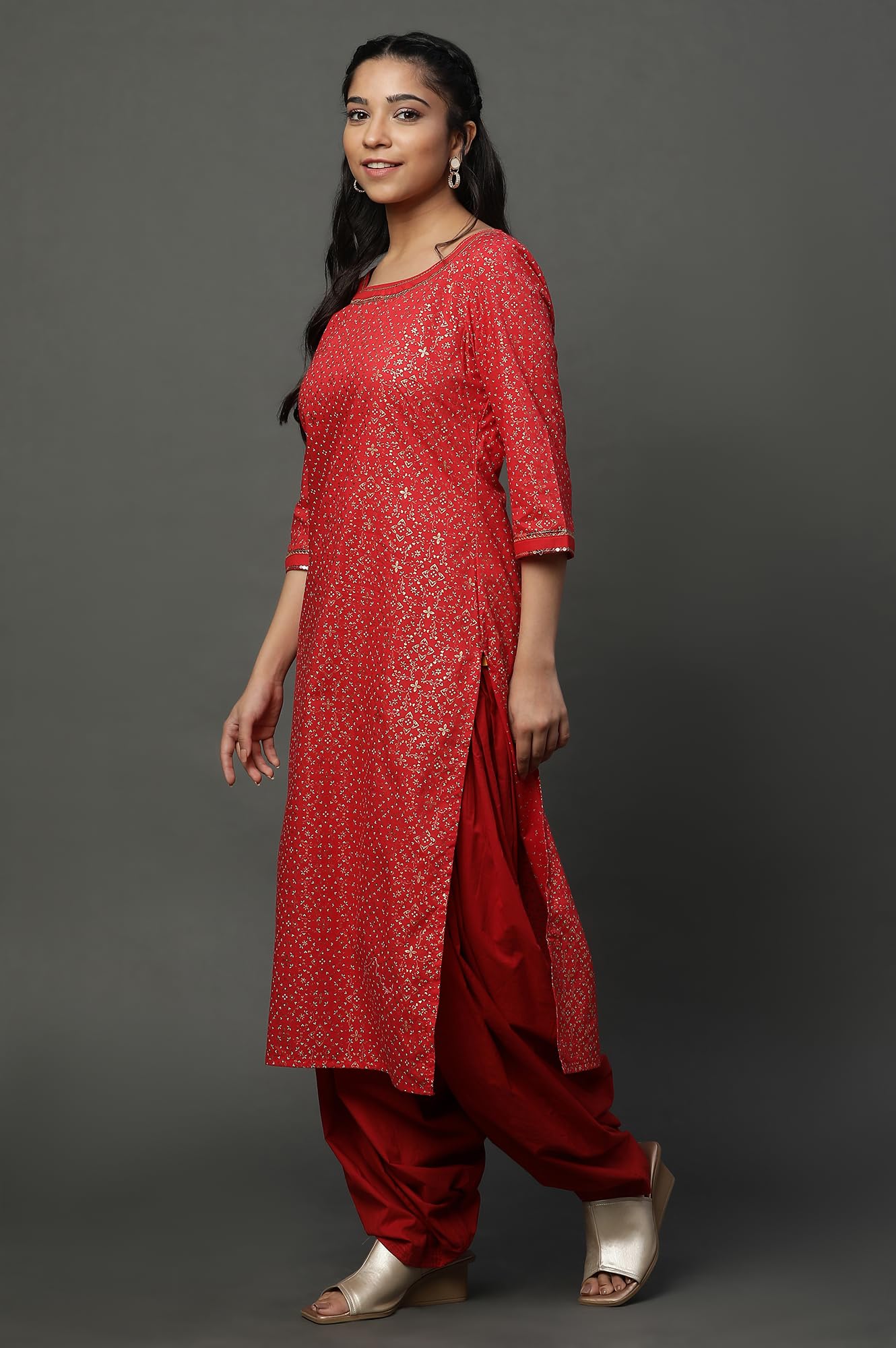 Red Foil Printed Ethnic Kurta