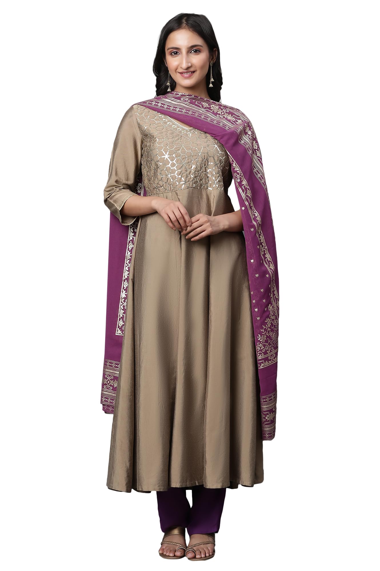 Aurelia Women Majesty Purple Floral Printed Polyester Dupatta, Free Size