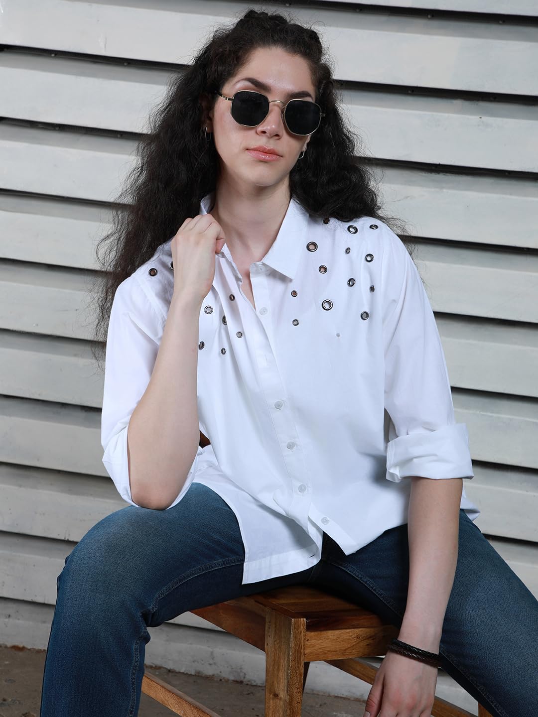 High Star WomenS Oversized Fit Shirt (Hswshs2436_White