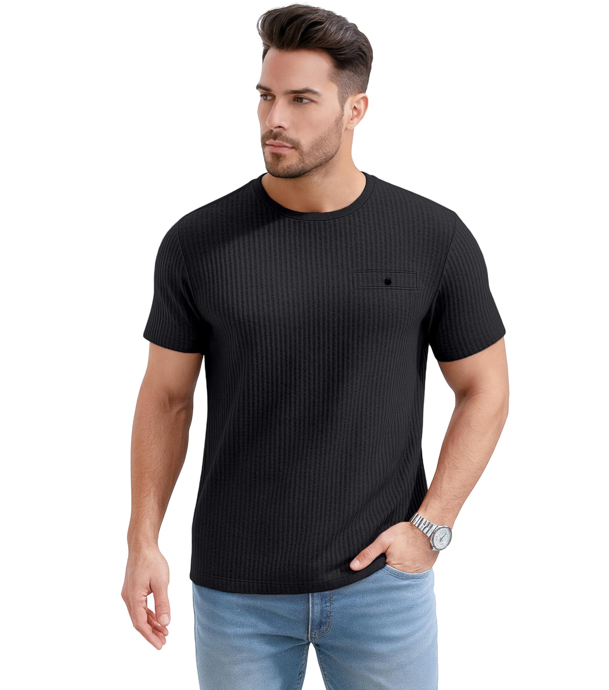 SHODOX Mens Solid Round Neck Half Sleeve Regular fit Tshirt (Pack of 1) Black