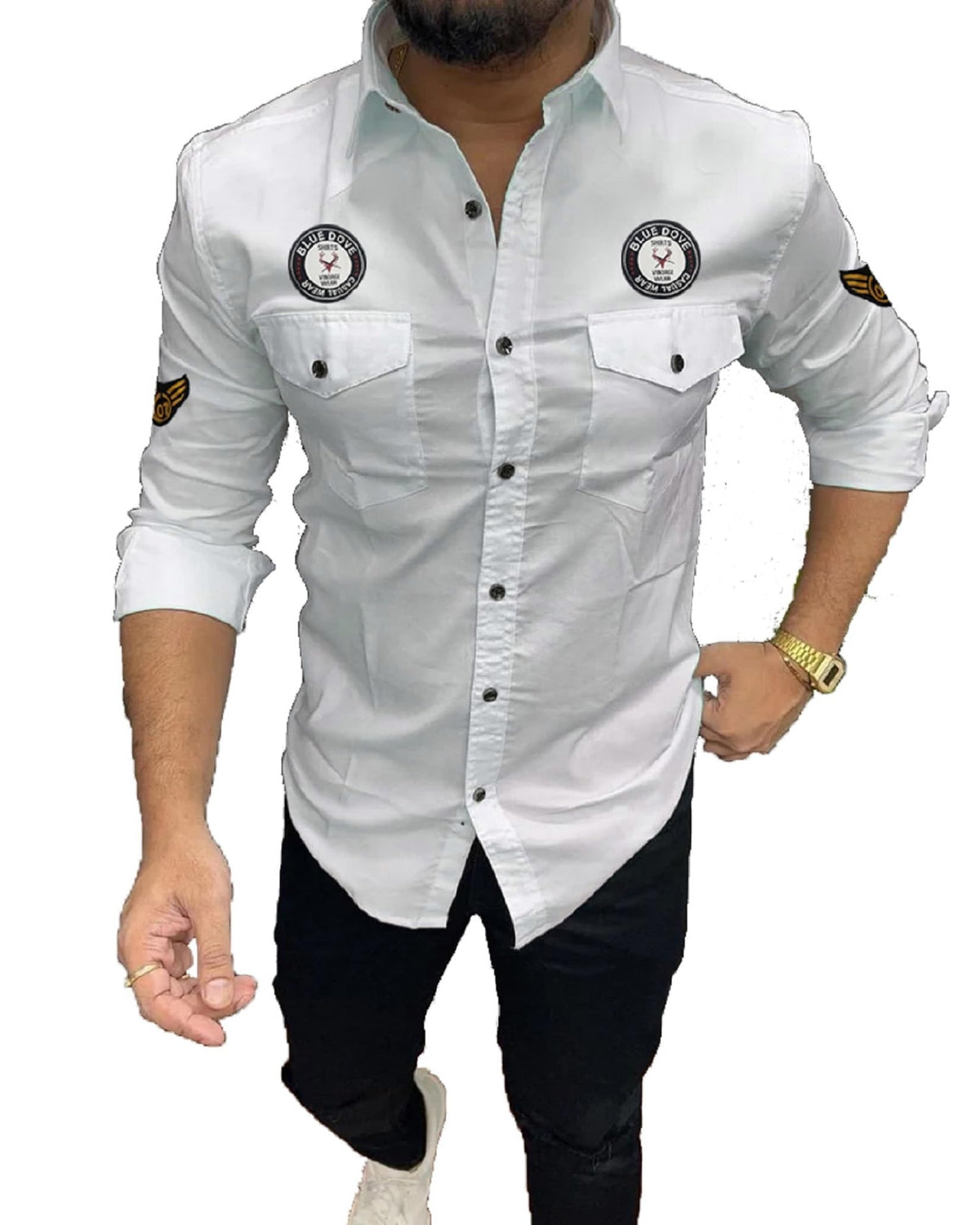 Kadiyu Double Pocket MenS Casual Fit Formal Shirt - Stylish And Comfortable Dress Shirt For Work And Everyday Wear White
