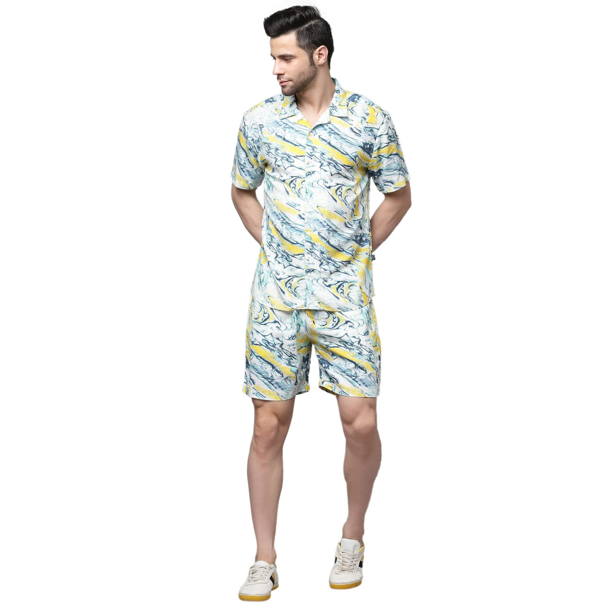 Rigo Printed Co-Ord Set For Men | Casual Shirt & Shorts Night Suit | Lounge-Wear Nightdress Shorts Set | Night Wear, Beach, Vaca