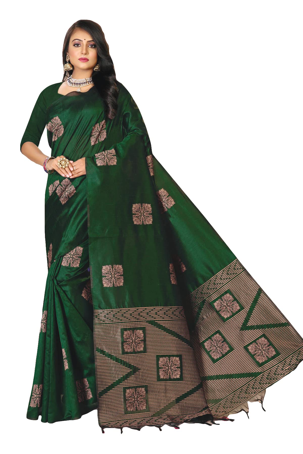 Pujia Mills Womens Banarasi Jacquard Silk Saree with Rich Pallu
