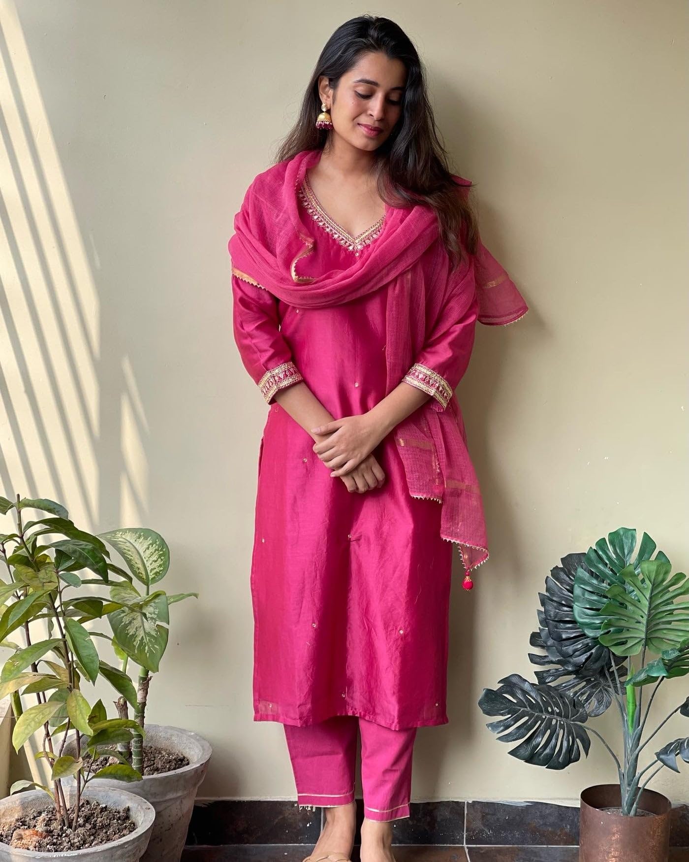 Gosriki WomenS Cotton Blend Kurta With Pant & Dupatta (Bagicha-Rani-Gs_Pink_Xxxxx-Large)
