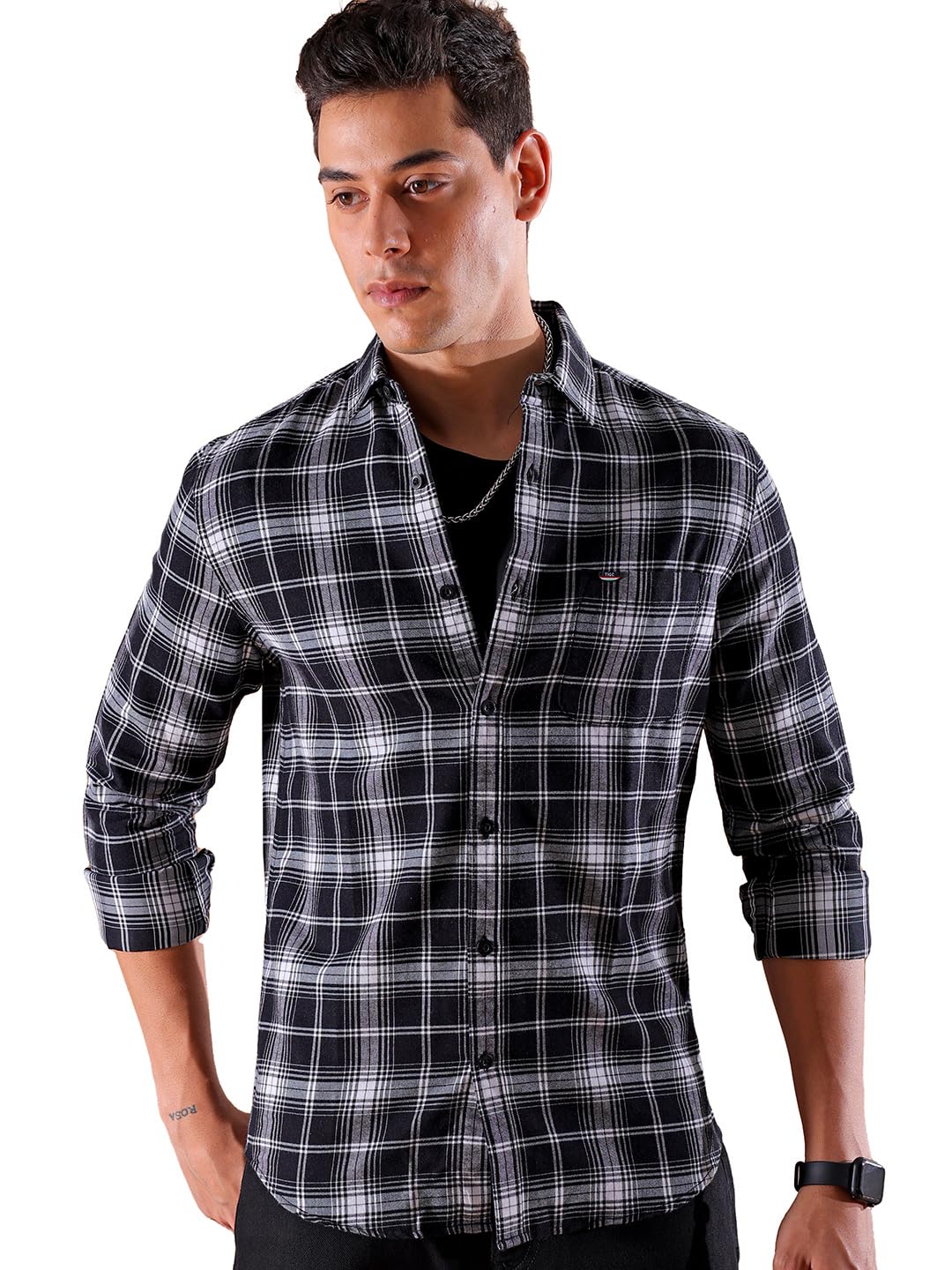 The Indian Garage Co Men Black Slim Fit Checkered Casual Shirt