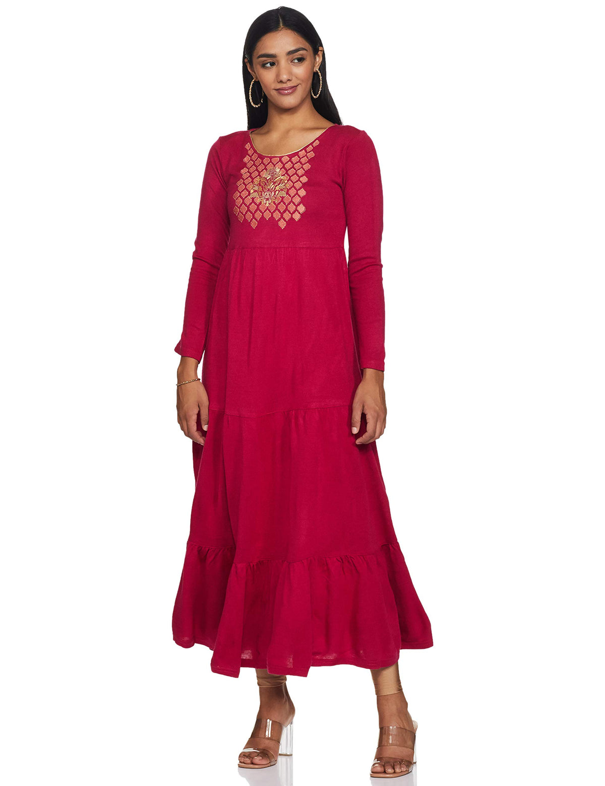 Aurelia Womens Wool Pink Round Neck Winter Dress Calf Length Kurta (20NOA11834-701362 M)