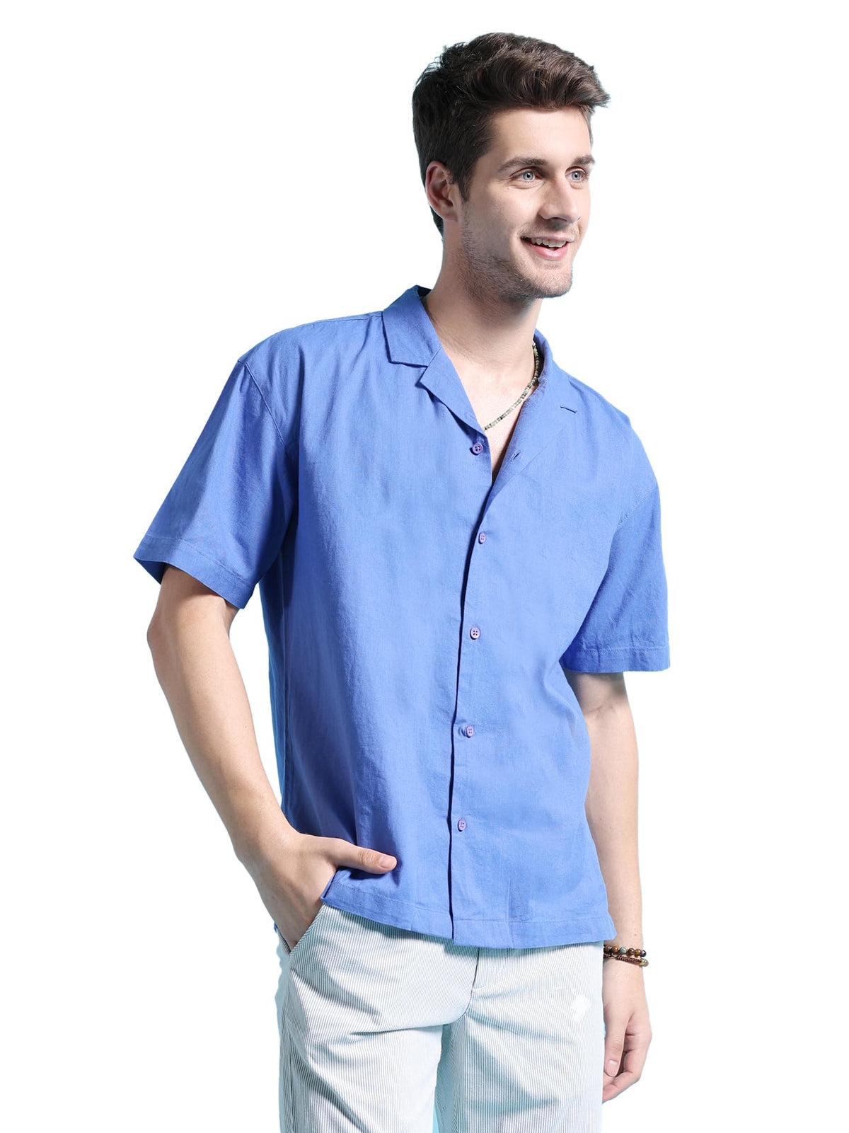 The Indian Garage Co Men Purple Solid Relaxed Fit Linen Casual Shirt