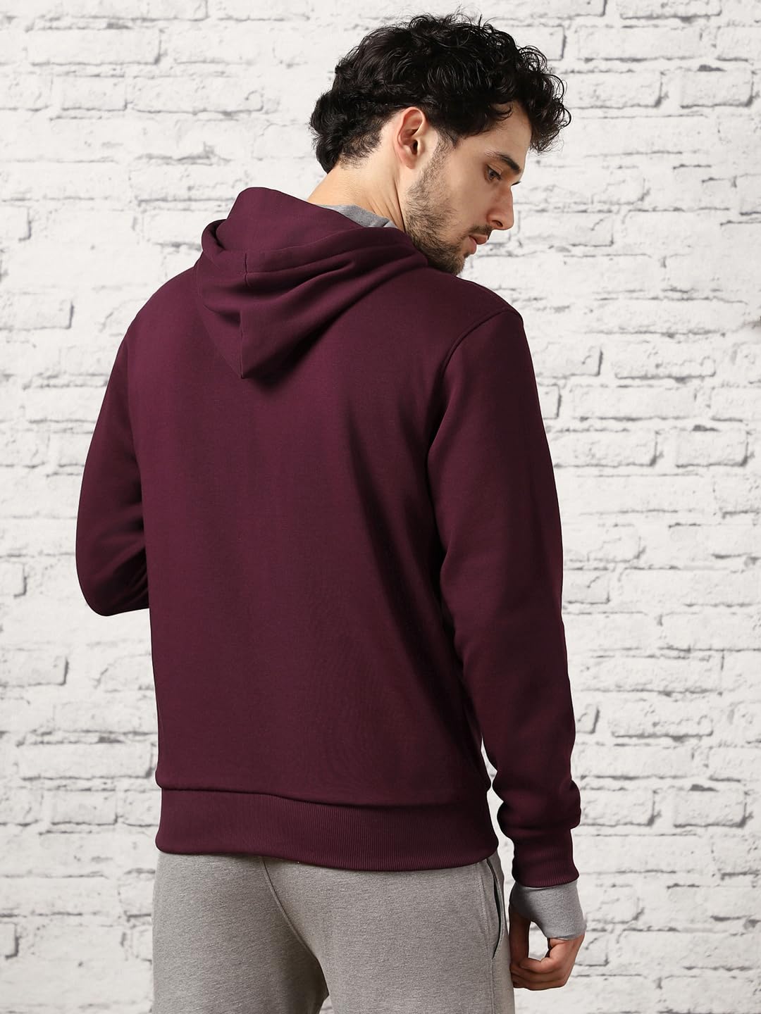 NOBERO Maroon Mens Travel Cotton Solid Plain Hoody Sports Winter Gym Workout Running Travel Trekking Hooded Sweatshirts and Hoo