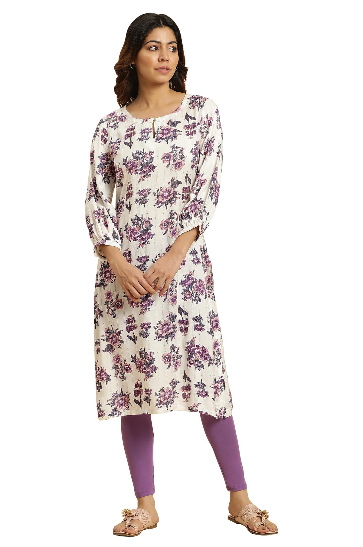 W White Floral Printed Gota Regular Kurta For Women
