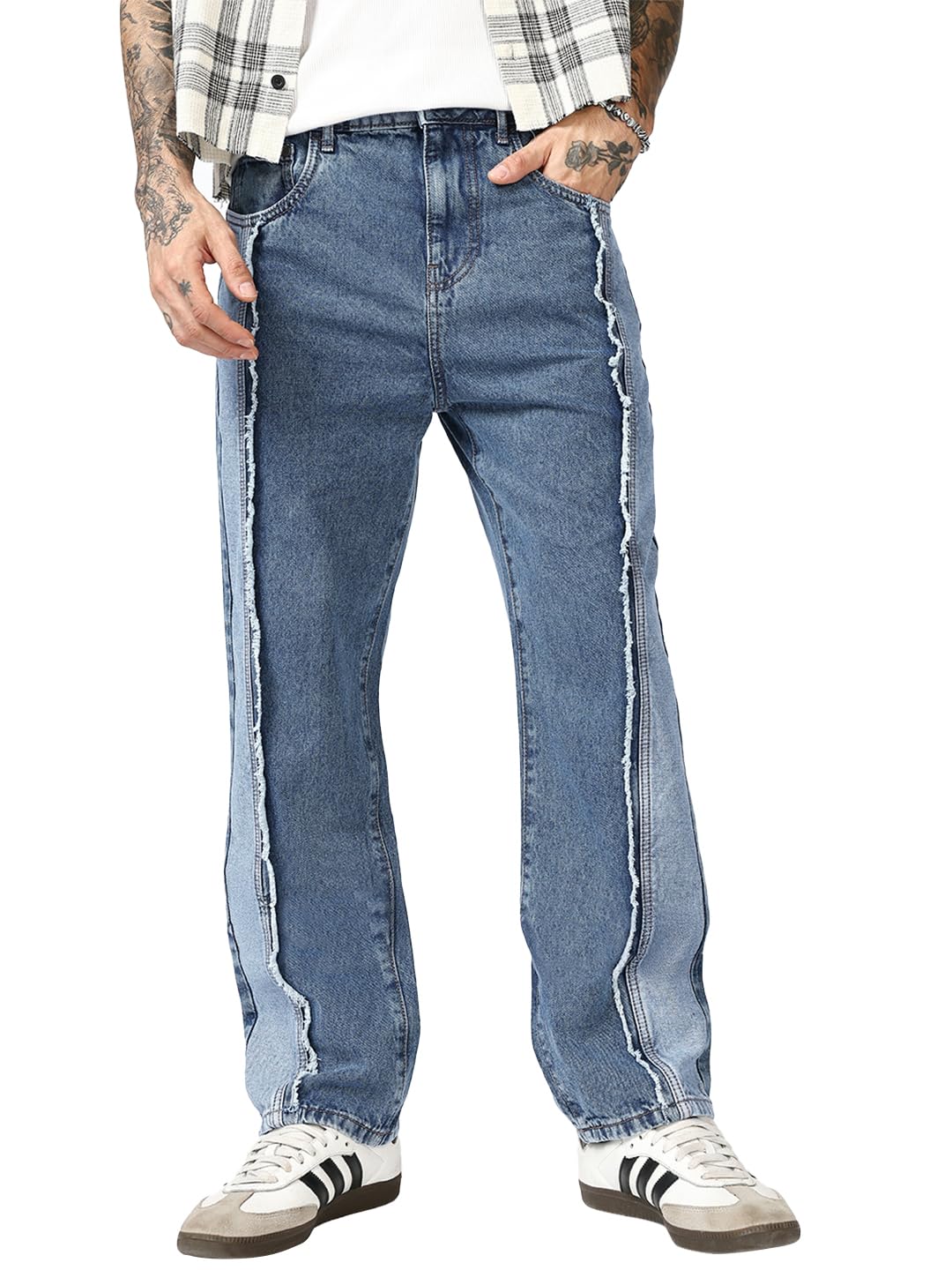 Bewakoof Mens Applique Straight Fit Cotton Jeans_684689_Blue_34