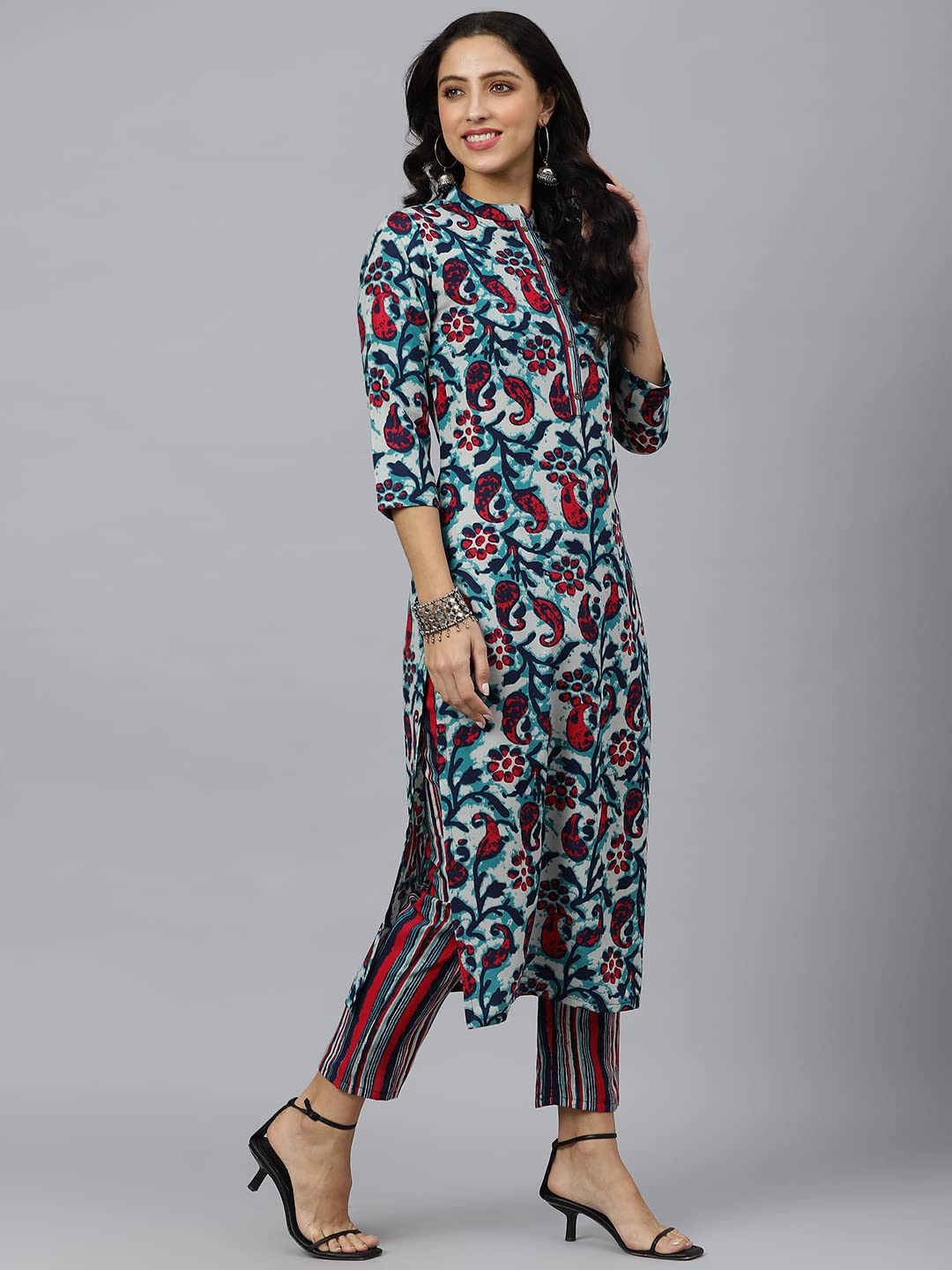 ANNI DESIGNER Women's Cotton Blend Printed Straight Kurta with Pant (Milan)
