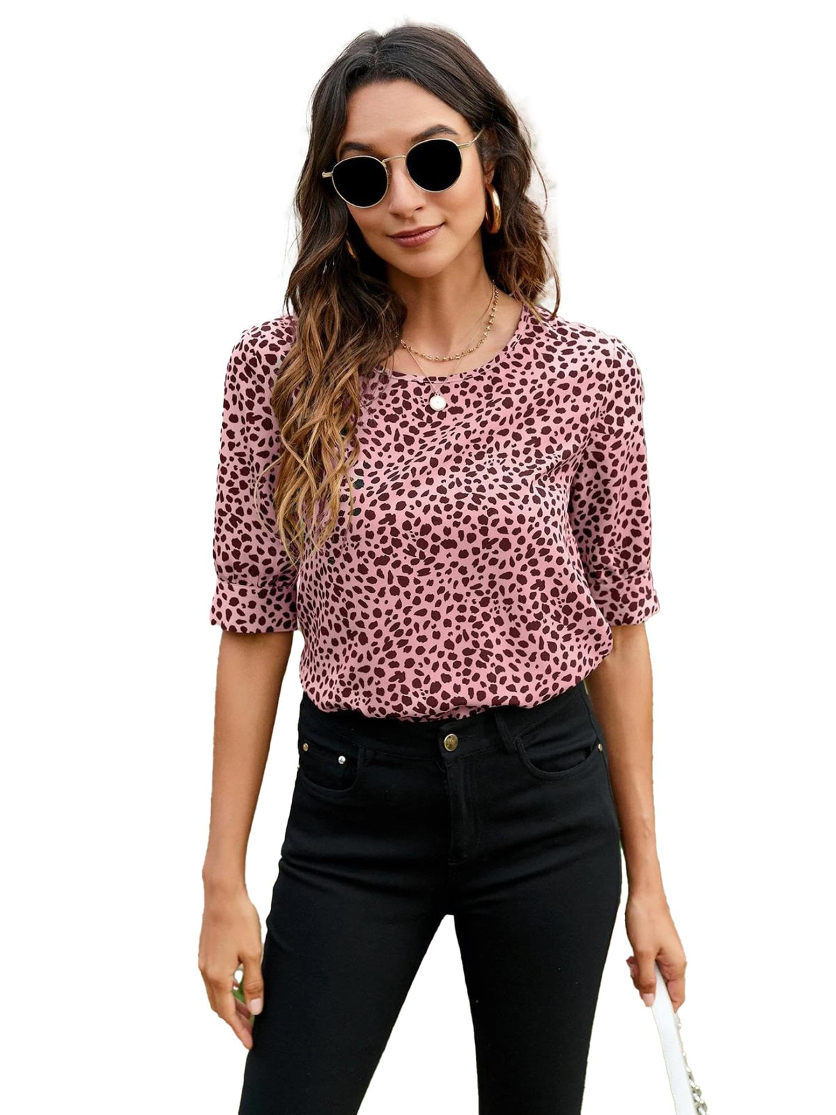 Kotty WomenS Casual Regular Sleeves Printed Pink, Black Top