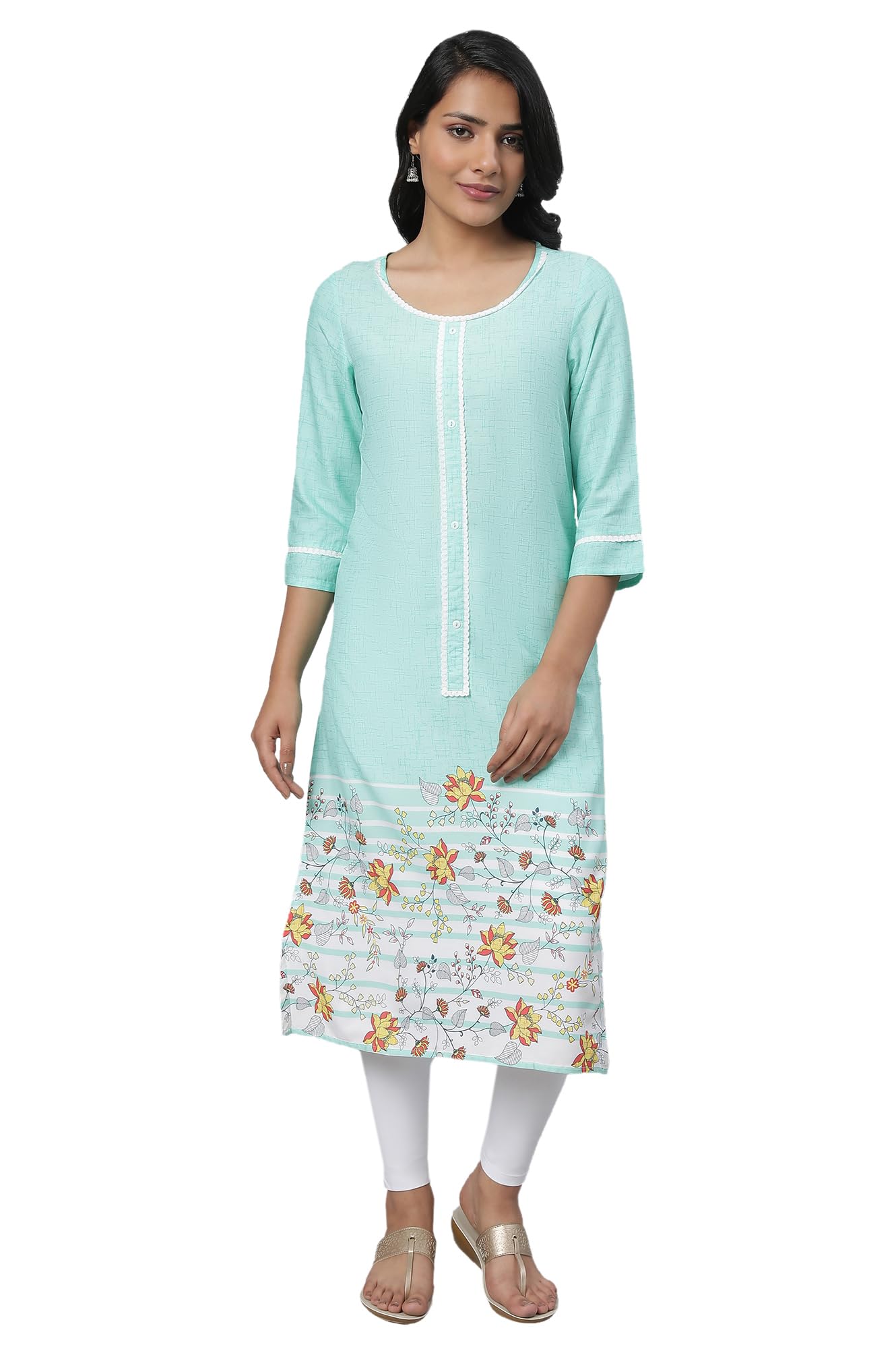 Aurelia Women's Cotton Blend Kurta & Tight (22FEAS14354-503677_White