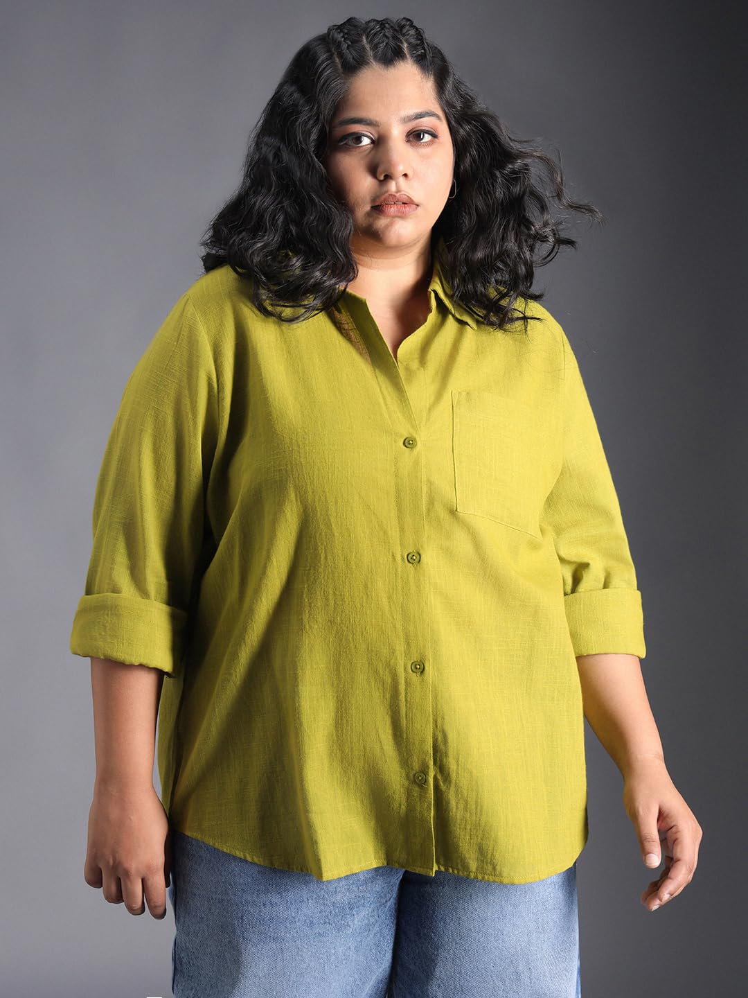 High Star WomenS Solid Classic Fit Shirt (Hswshw23509P_Gn_Green