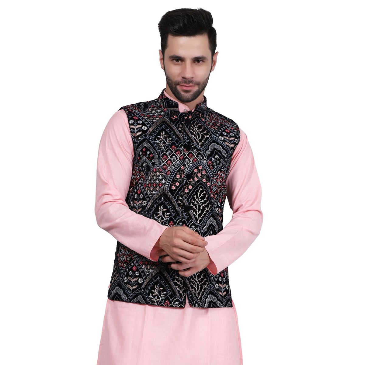 WINTAGE embroidered velvet black modi nehru jacket wc1561