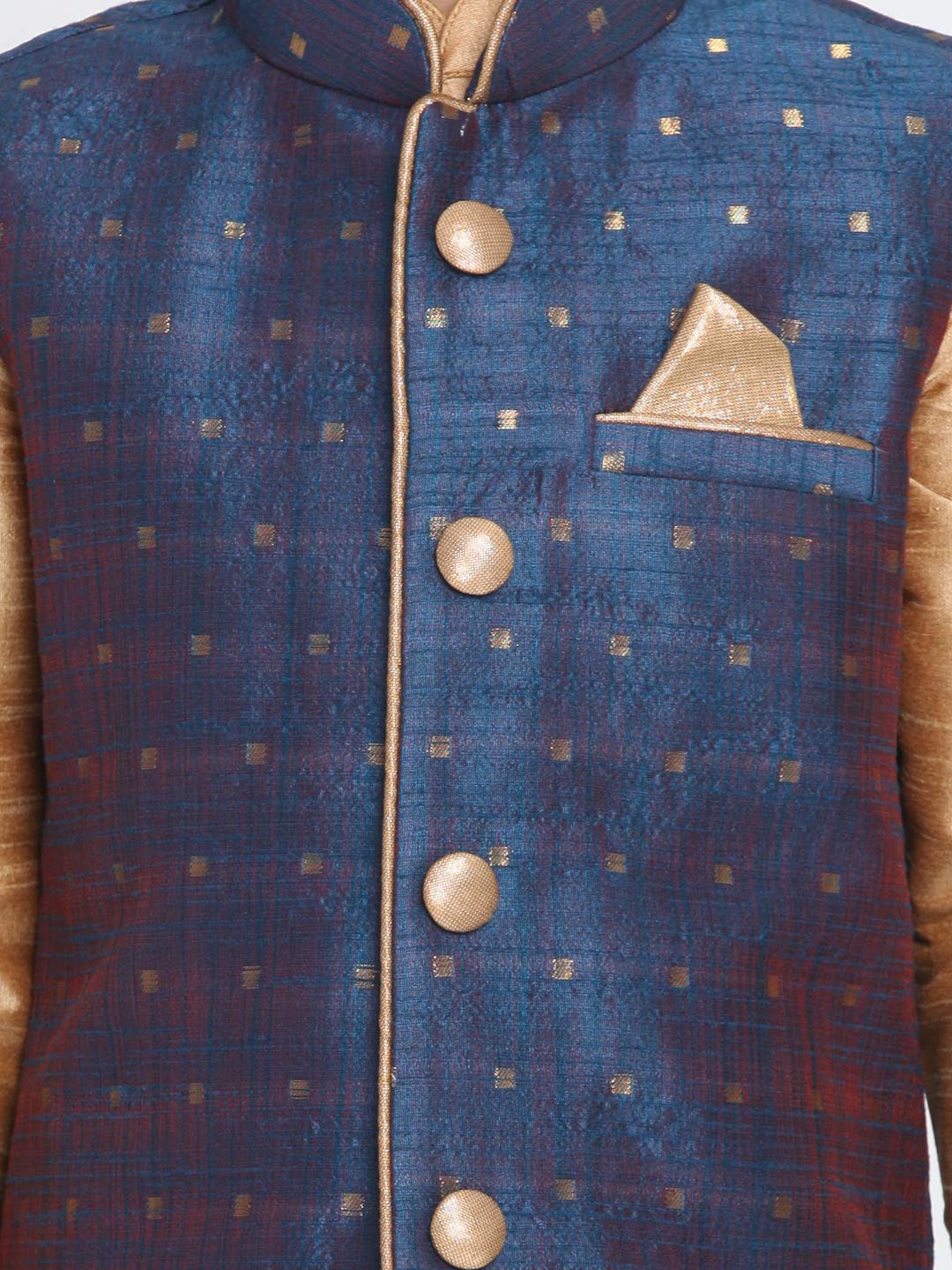 Jbn Creation Boys Silk Blend Rose Gold, Persian Blue And Maroon Kurta Pyjama Jacket Set - Ethnic Elegance For Festivals_Vasnbj00