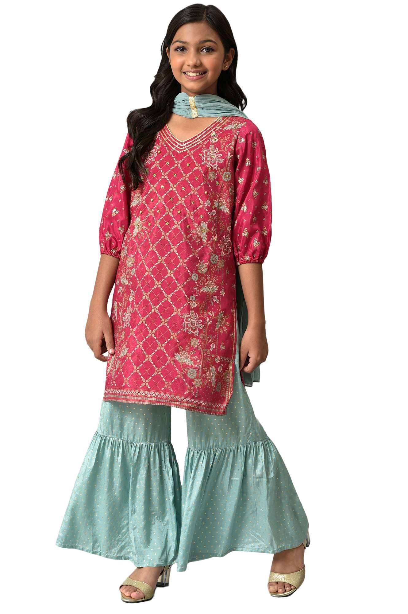 Aurelia Girl'S Polyester Kurta & Sharara & Dupatta (22Aug10268A-505394_Pink