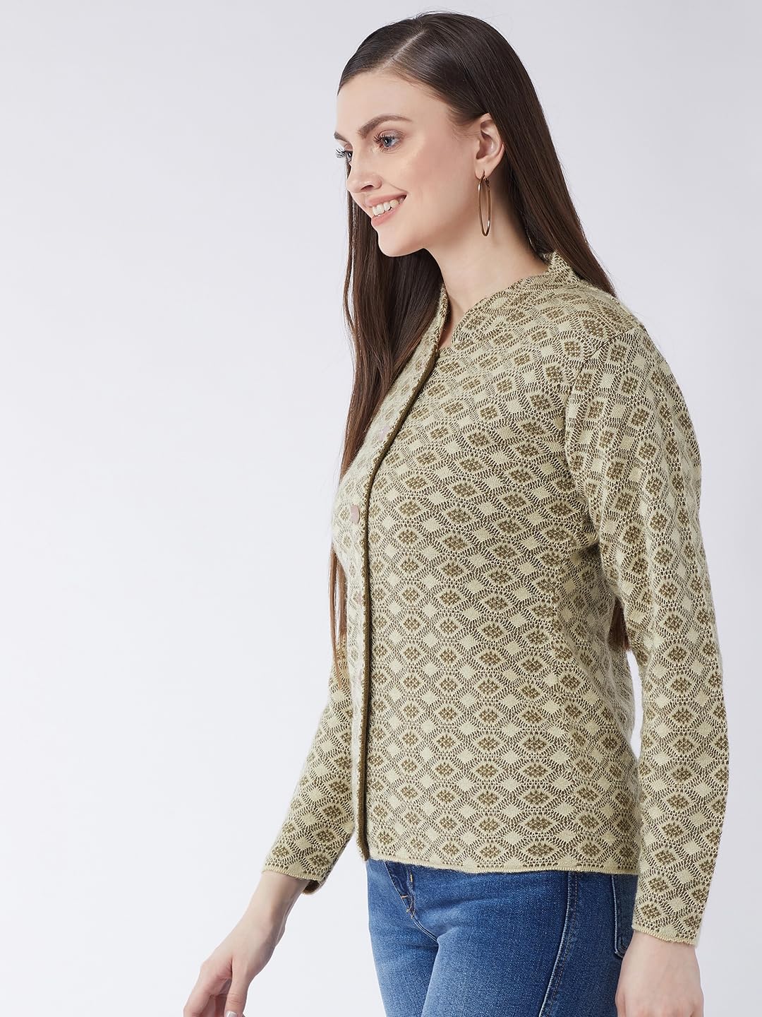 Modeve Women Printed Camel Casual Sweater For Winter