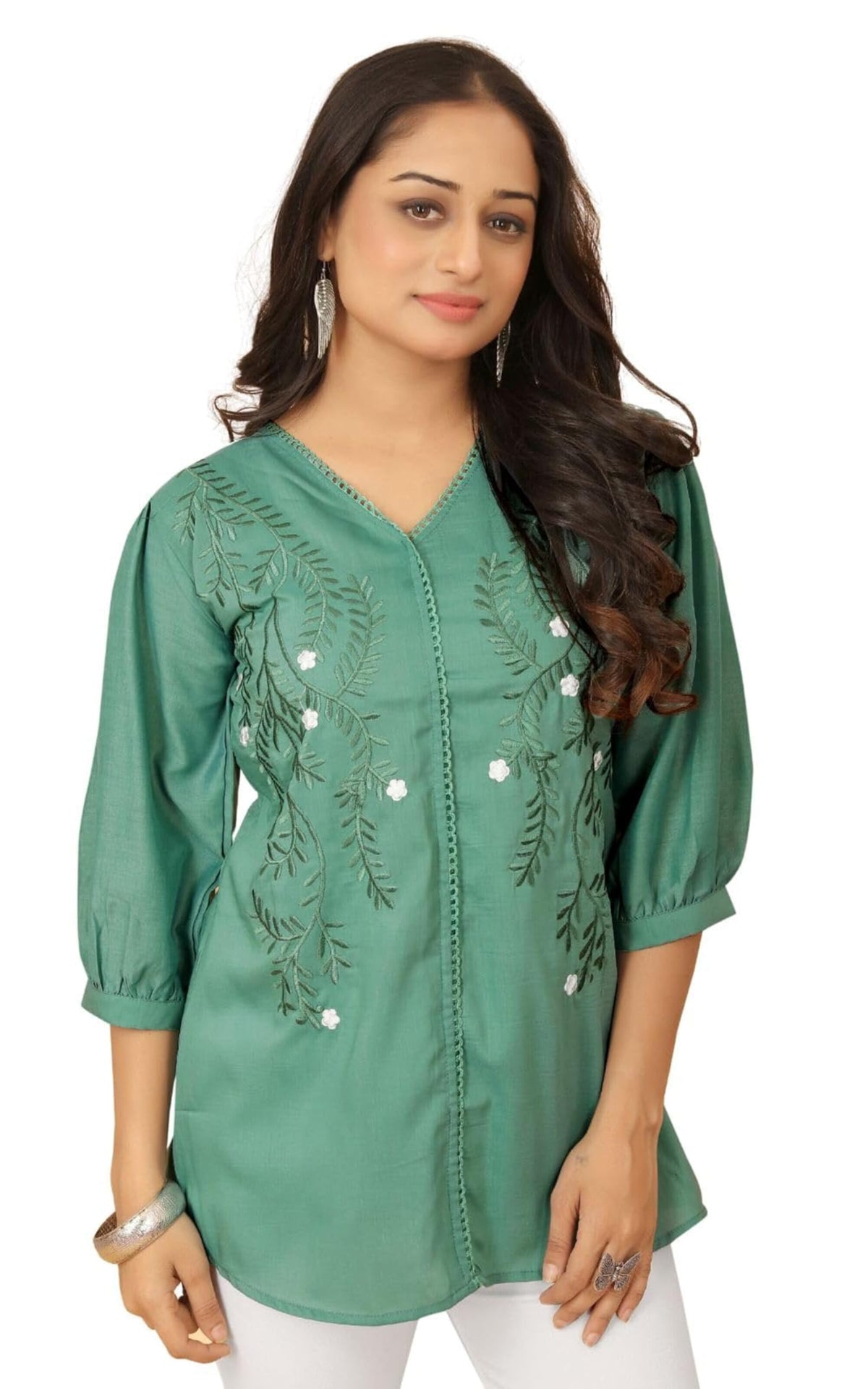 Kesudi WomenS Embroidered Regular Fit Tunic Shirt With Collar Neck - Full Sleeves - Elegant Button-Down Shirt For Office, Casua
