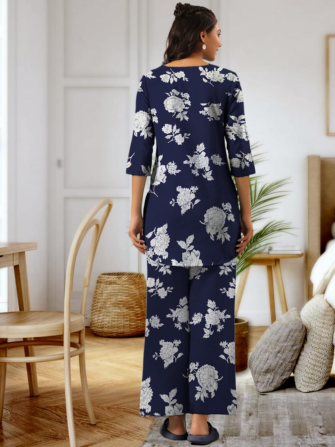 Tee Projekt Co Ord Set for Women Stylish | Kurta Set for Women Navy Blue