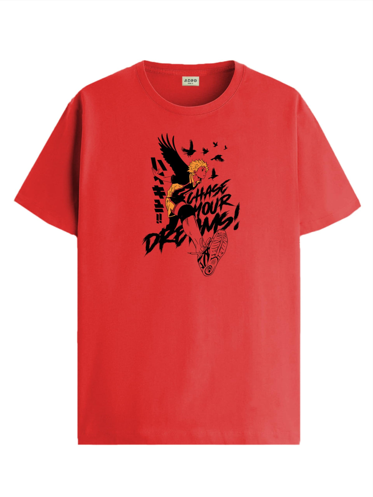 ADRO Mens Anime T Shirt - Premium Cotton Printed Haikyuu Tshirt - Perfect for Haikyuu Fans Print and Comfortable Fit Red T-Shirt