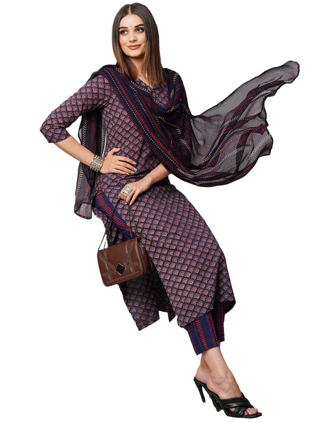 GoSriKi Womens Cotton Blend Straight Fit Straight Printed Kurta