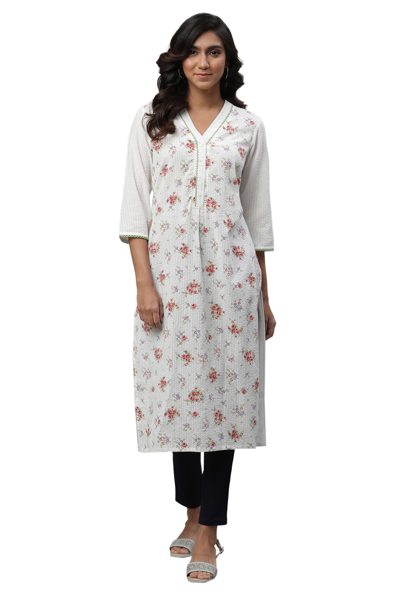 Aurelia Women'S White Floral Printed Cotton Blend Straight Kurta_23Aua14493-507455_M