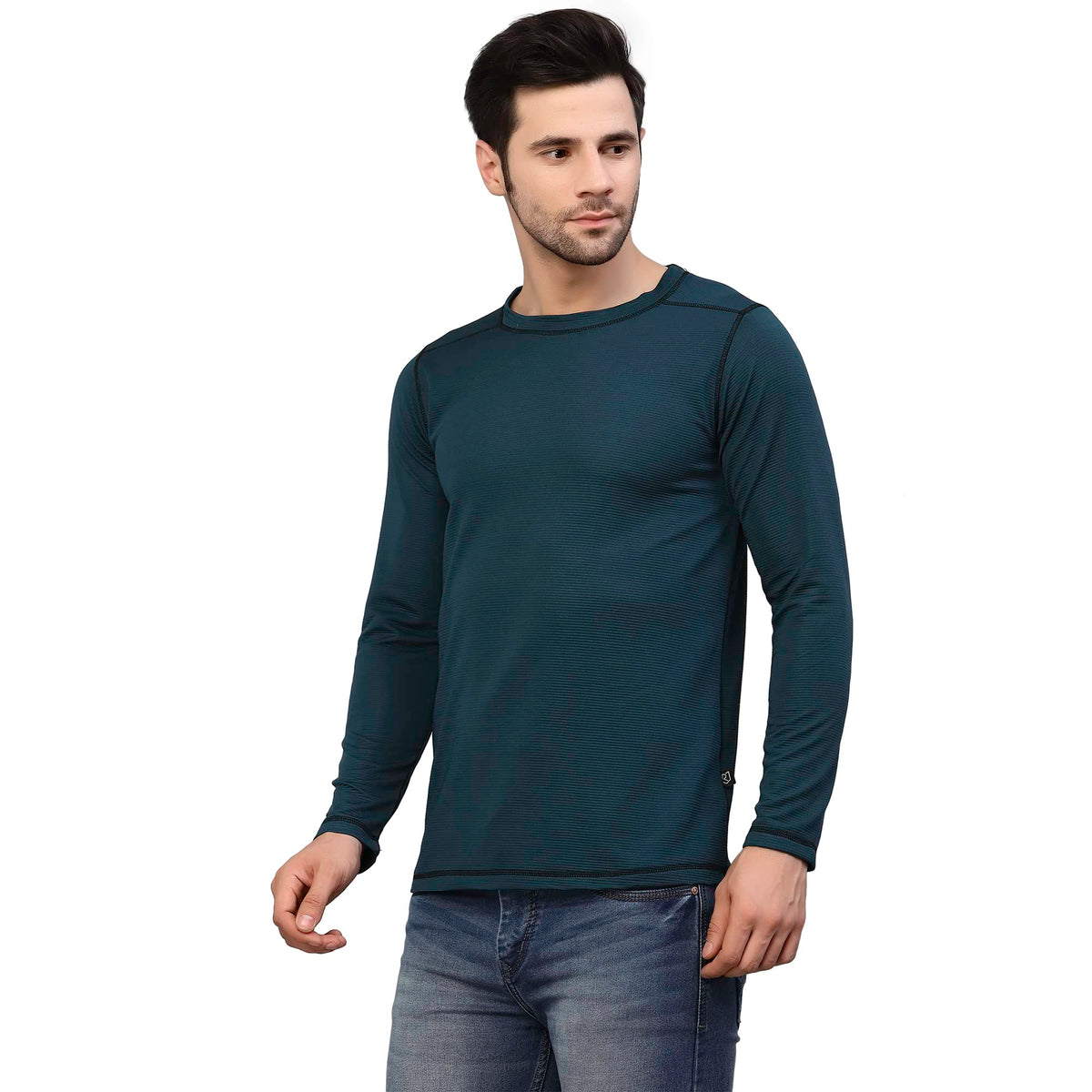 Rigo Men Teal Poly Corduroy T-Shirt